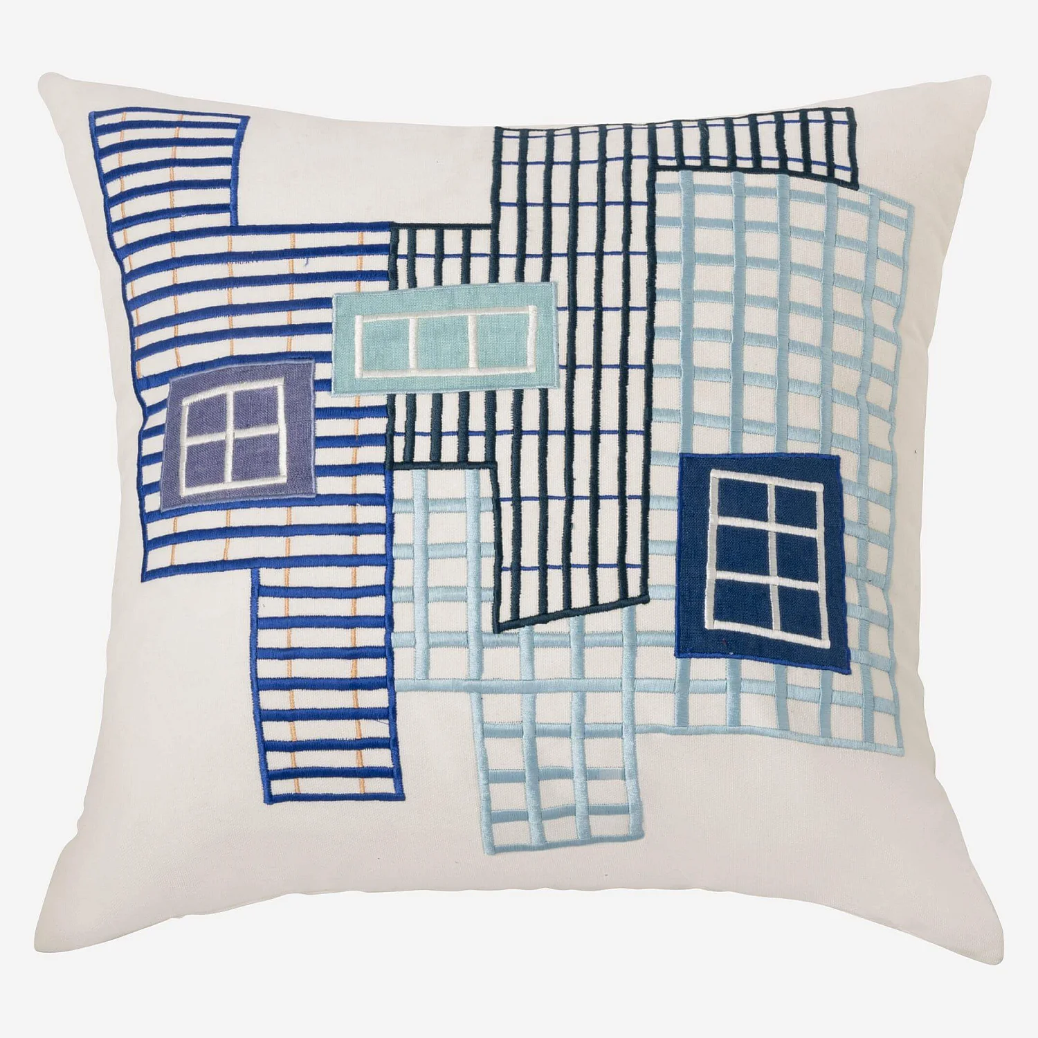 Coussin brodé en coton - 45 x 45 cm - Bleu - Design by Floriane Jacques - 1