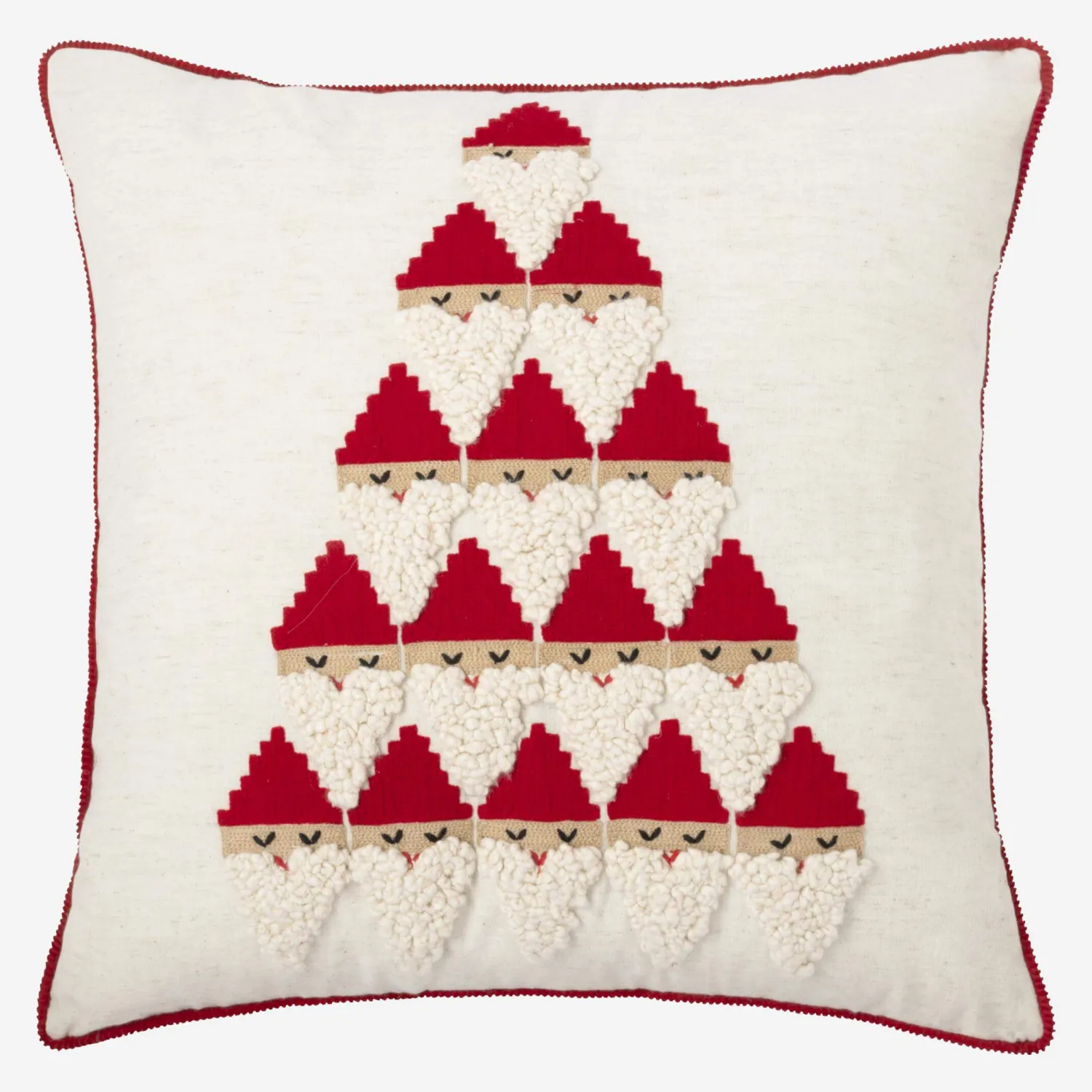 Coussin brodé en coton - 45 x 45 cm - Motif Père Noël - 1
