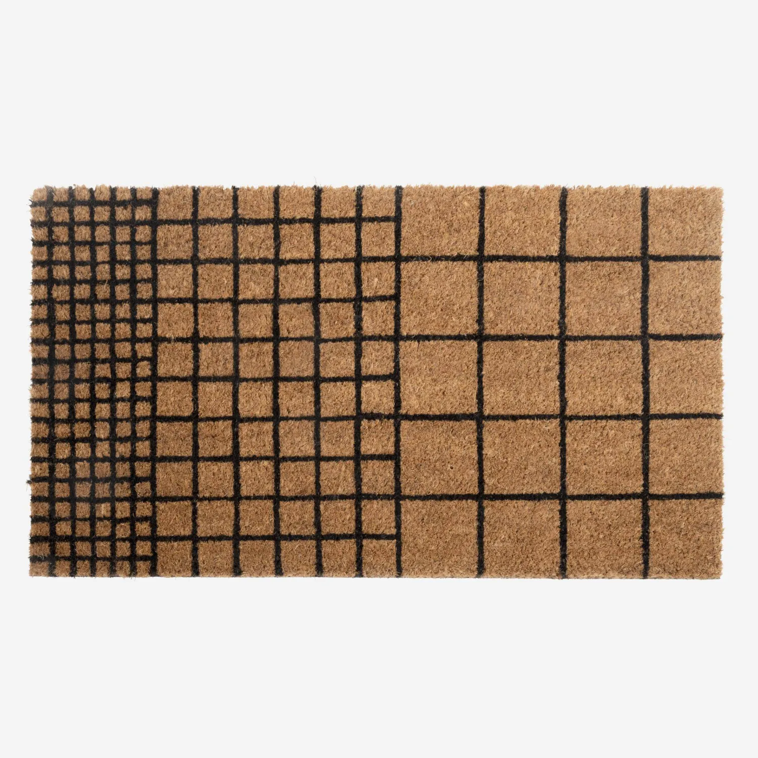 Paillasson en fibres de coco - 70 x 40 cm - Motif à carreaux naturel et noir - 1