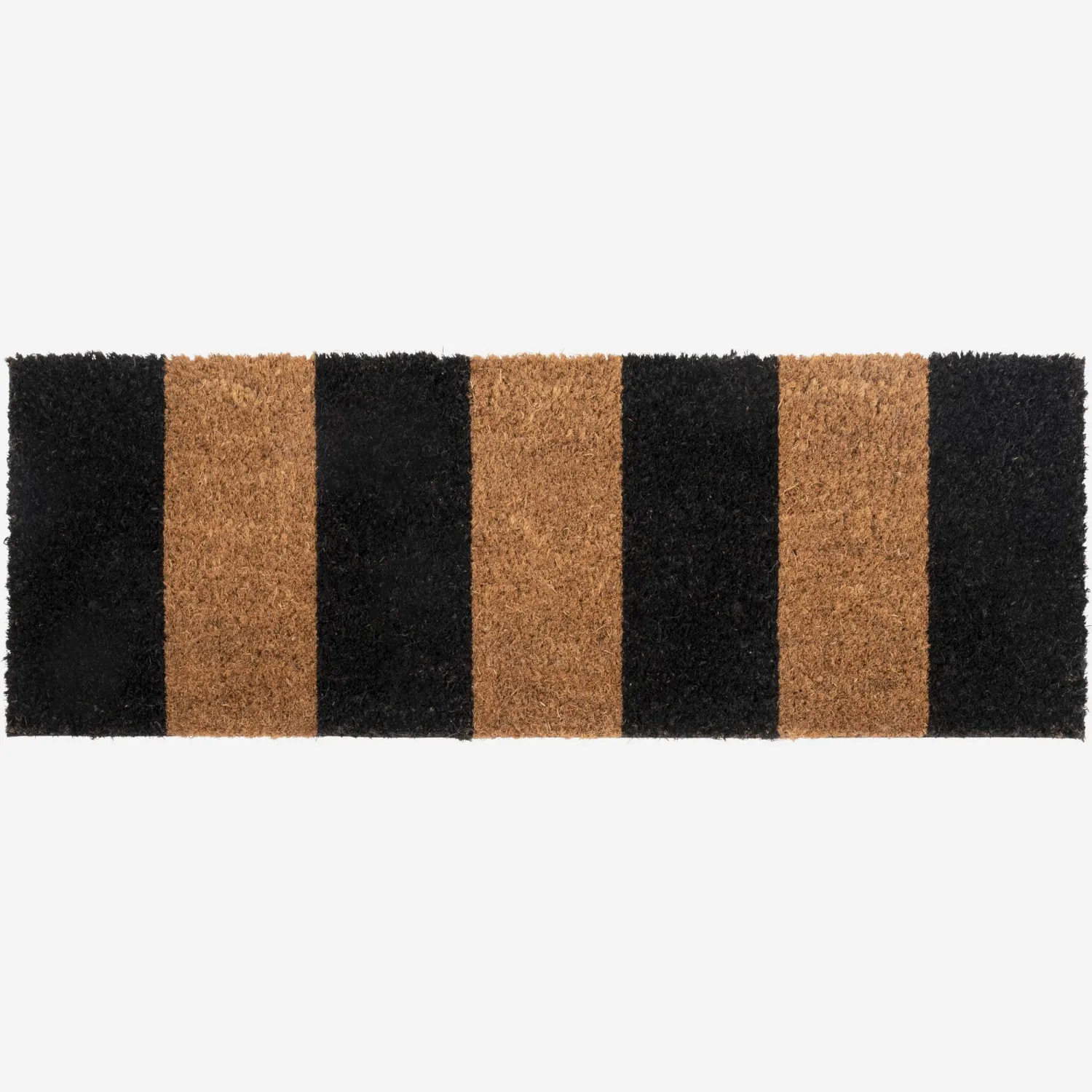 Paillasson en fibres de coco - 70 x 25 cm - Motif à rayures naturel et noir