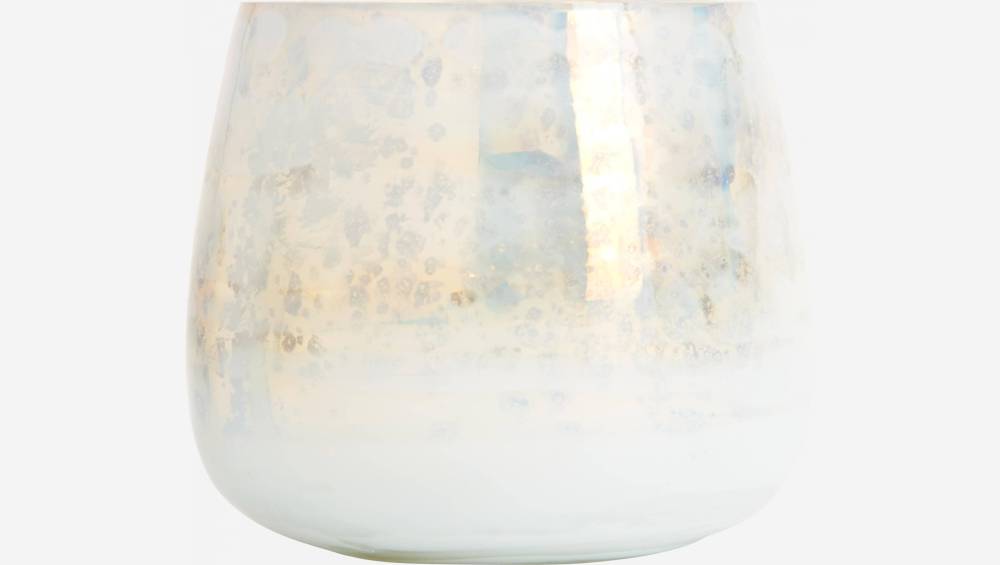 Glass candle holder 9cm, white and golden