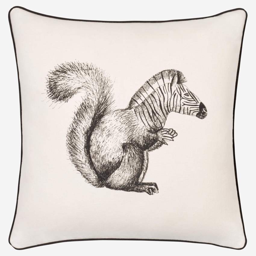 Squirrel Patterned Printed Cotton Cushion 40x40cm