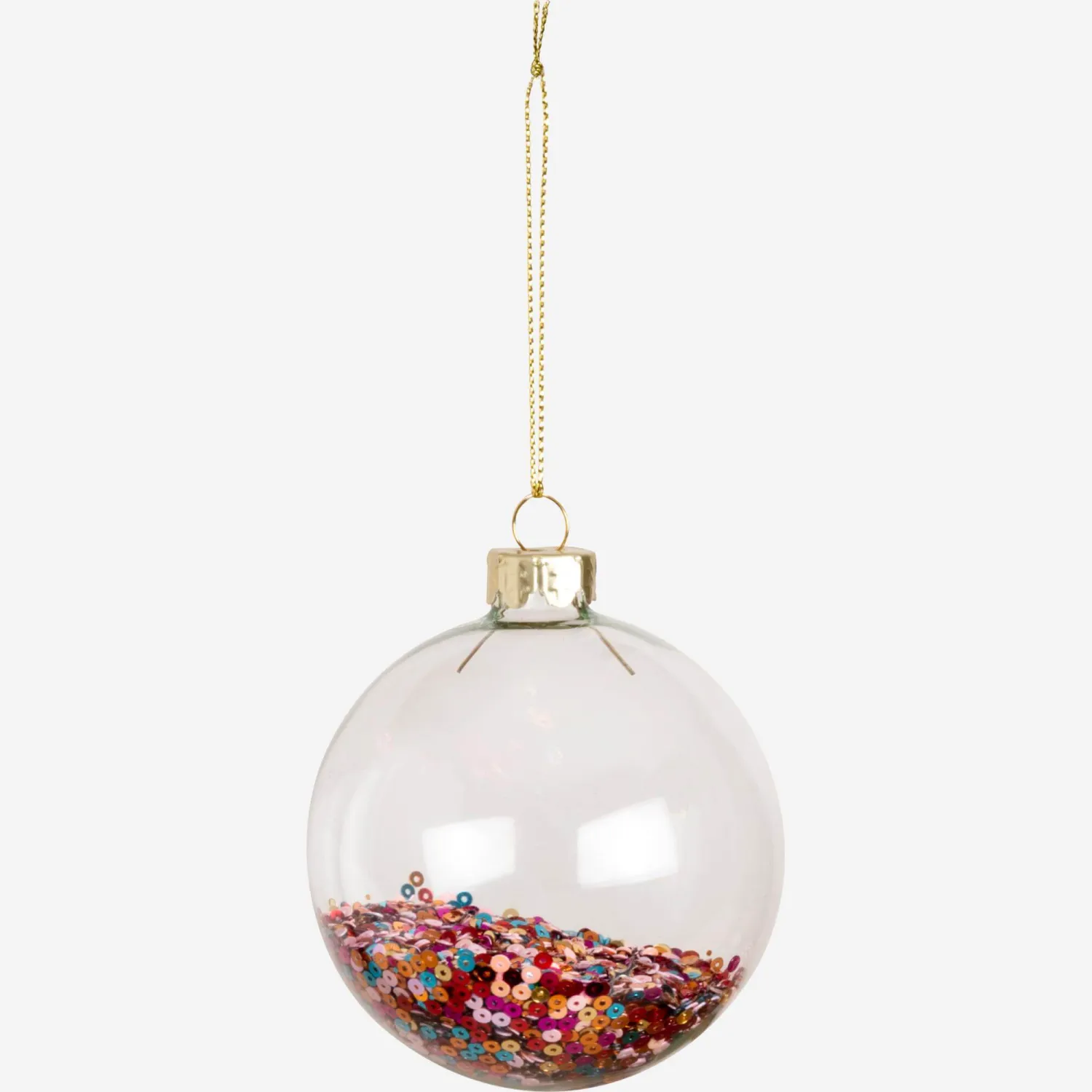Décoration de Noël - Boule transparente en verre remplie de perles - Rouge