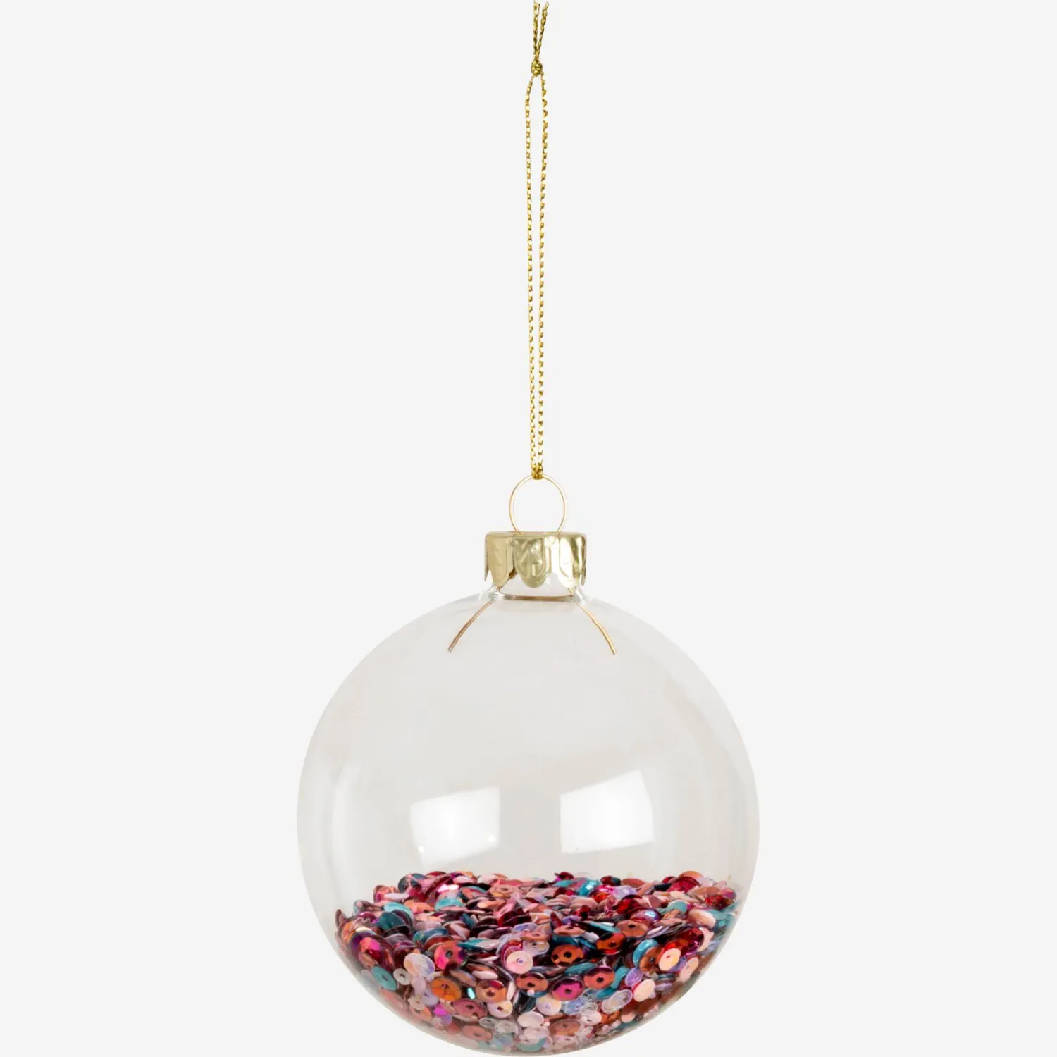 Décoration de Noël - Boule transparente en verre remplie de perles - Rose