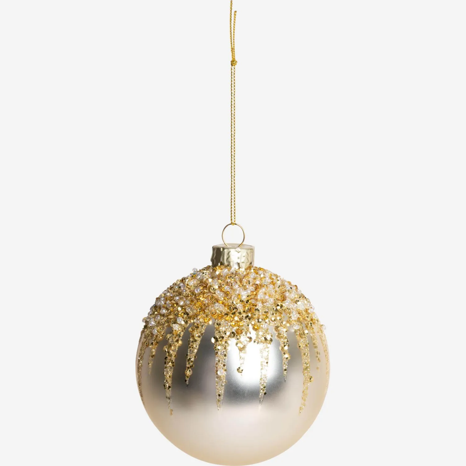 Décoration de Noël - Boule en verre avec perles - Doré 