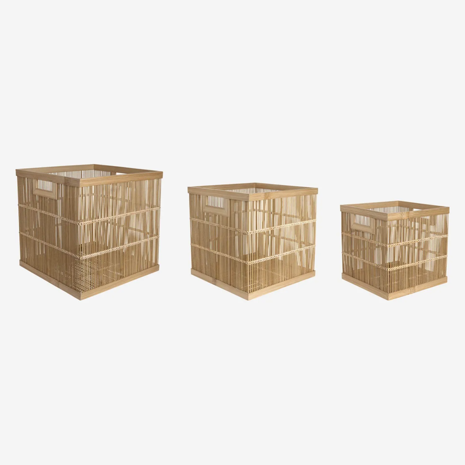 Lot de 3 paniers de rangement en bambou - Naturel - 1