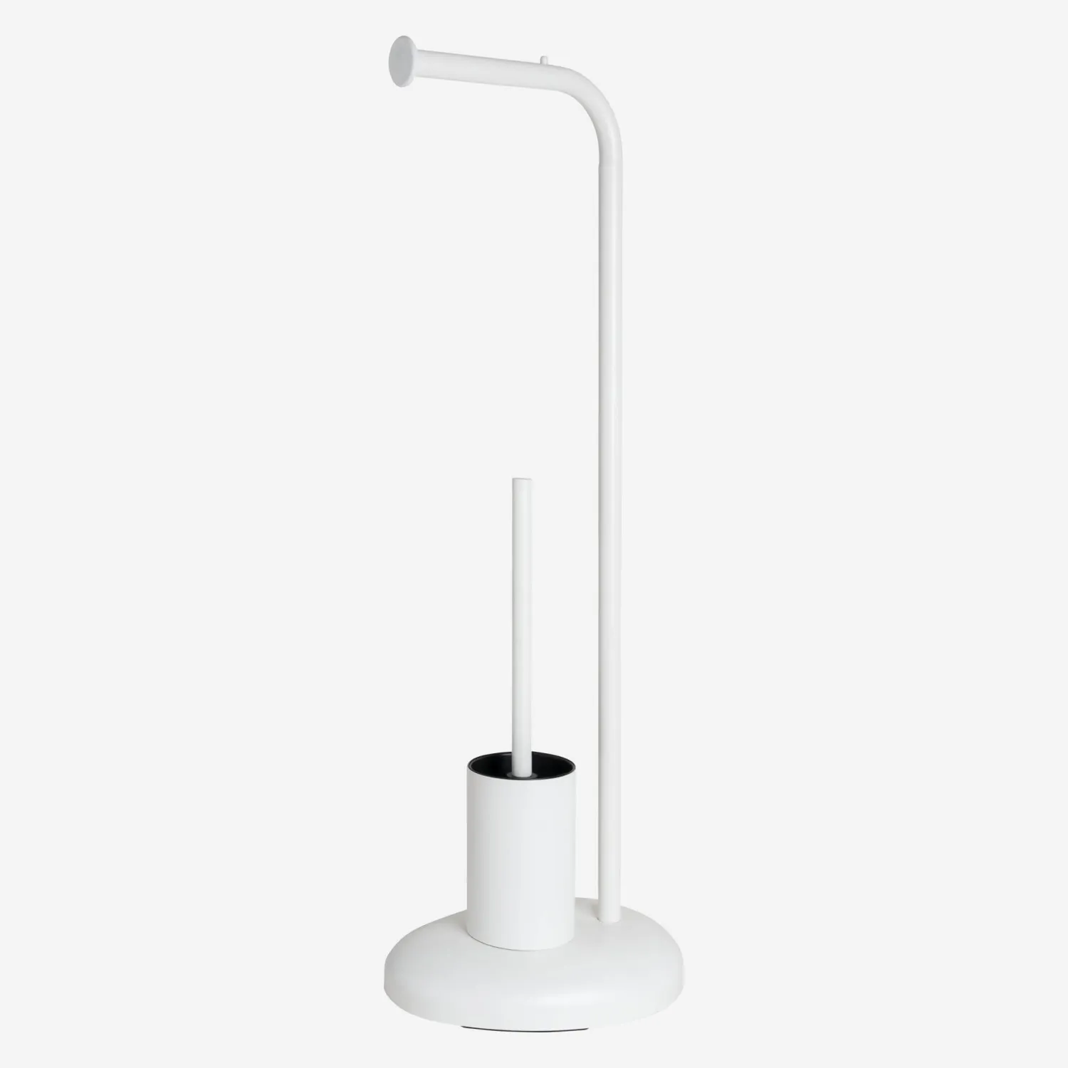 Porte-rouleau avec brosse de toilettes en métal - Blanc - 1