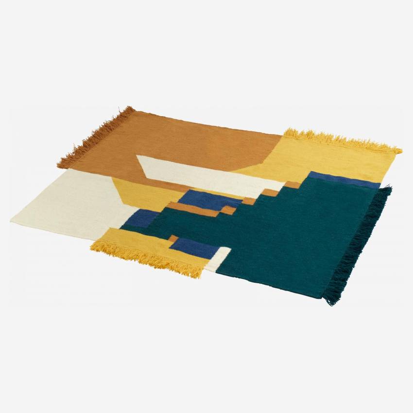 Gewebter Teppich aus Wolle - 170 x 240 cm - Gelb