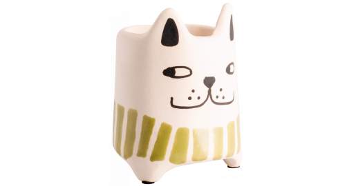 Meow Cache Pot Chat En Faience 11 Cm Vert Habitat