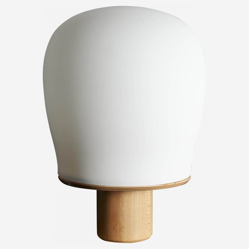 Oak frosted glass table lamp