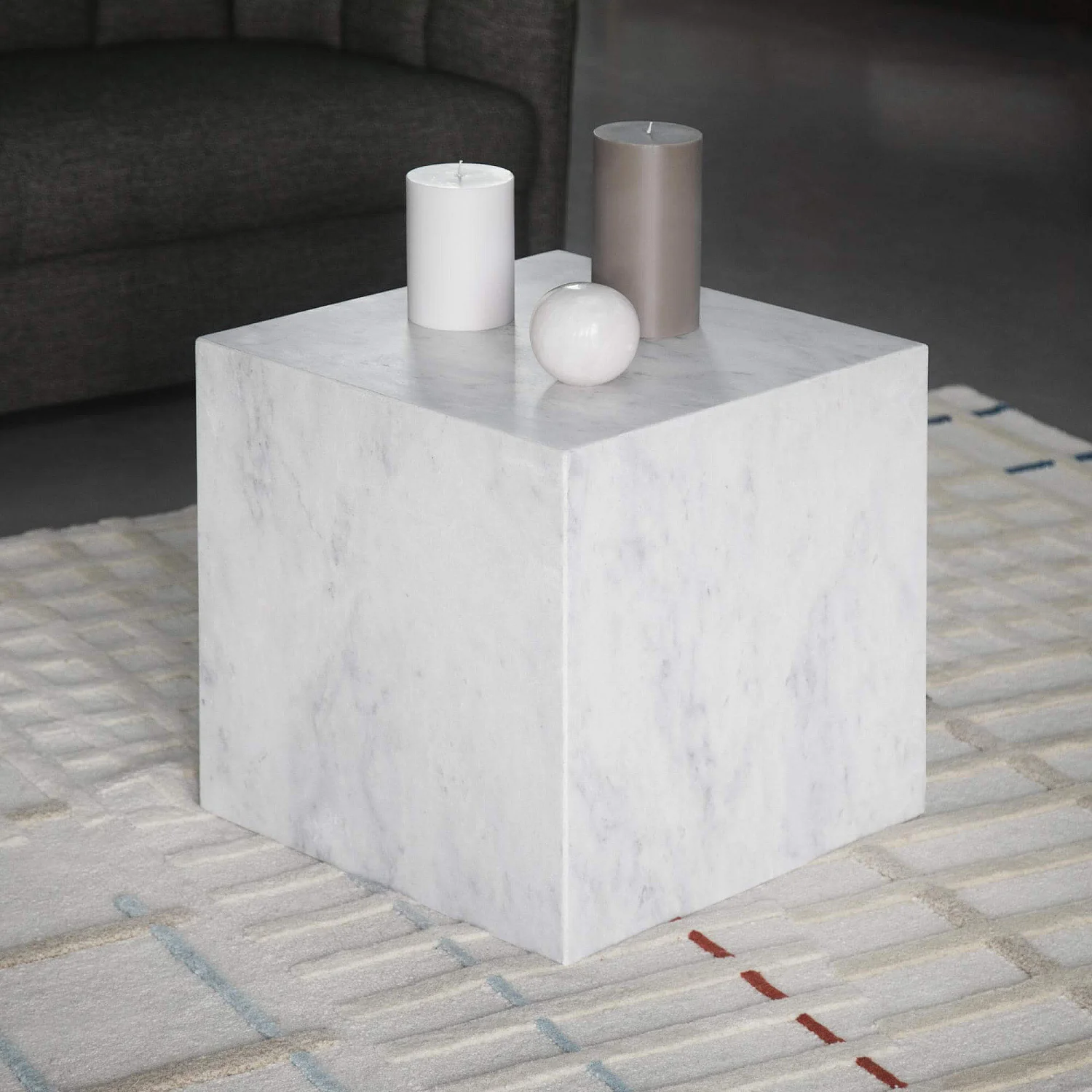 Table d'appoint cube en marbre - Blanc - 1