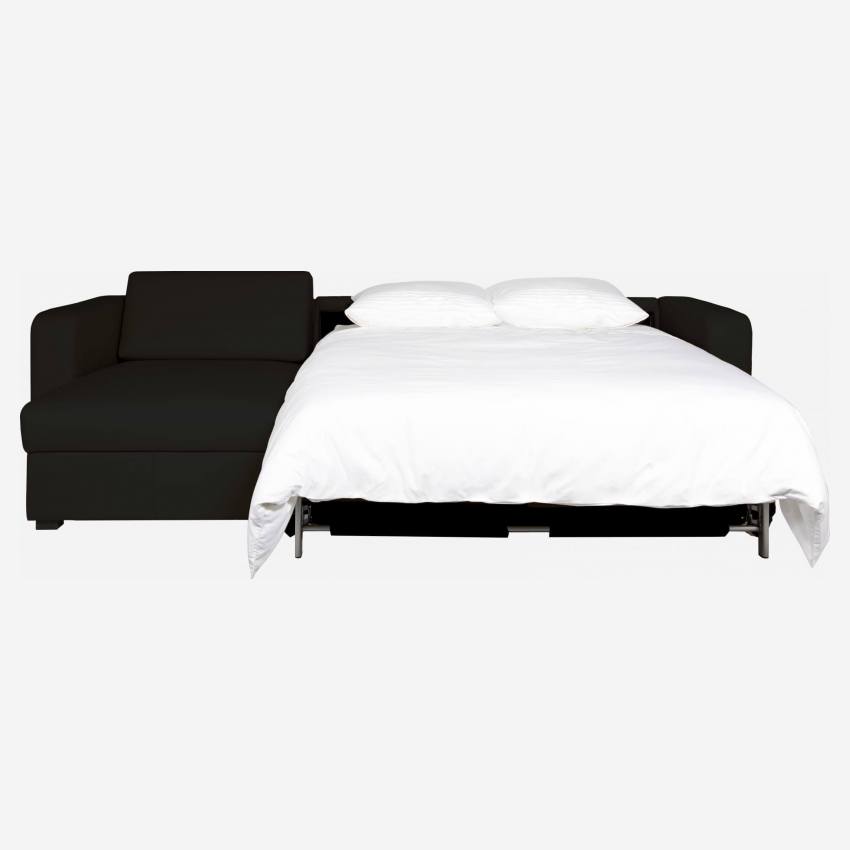 Sofá cama esquinero reversible 3 plazas de piel con almacenaje - Negro