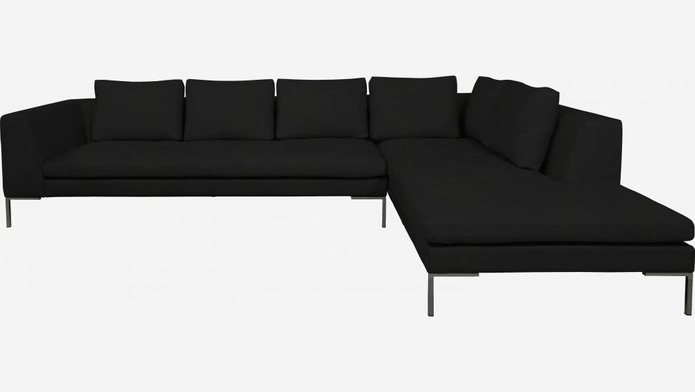 3-Sitzer-Sofa mit Chaiselongue rechts aus Eton-Leder - Schwarz