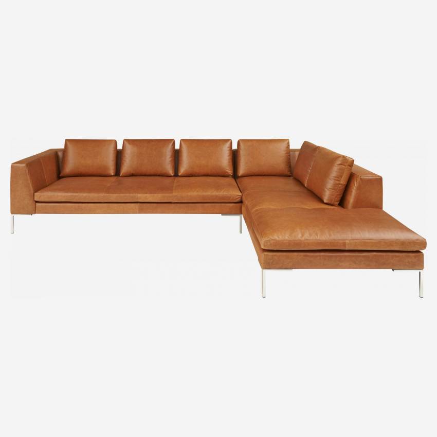 Canapé 3 places avec méridienne droite en cuir Vintage Leather - Cognac