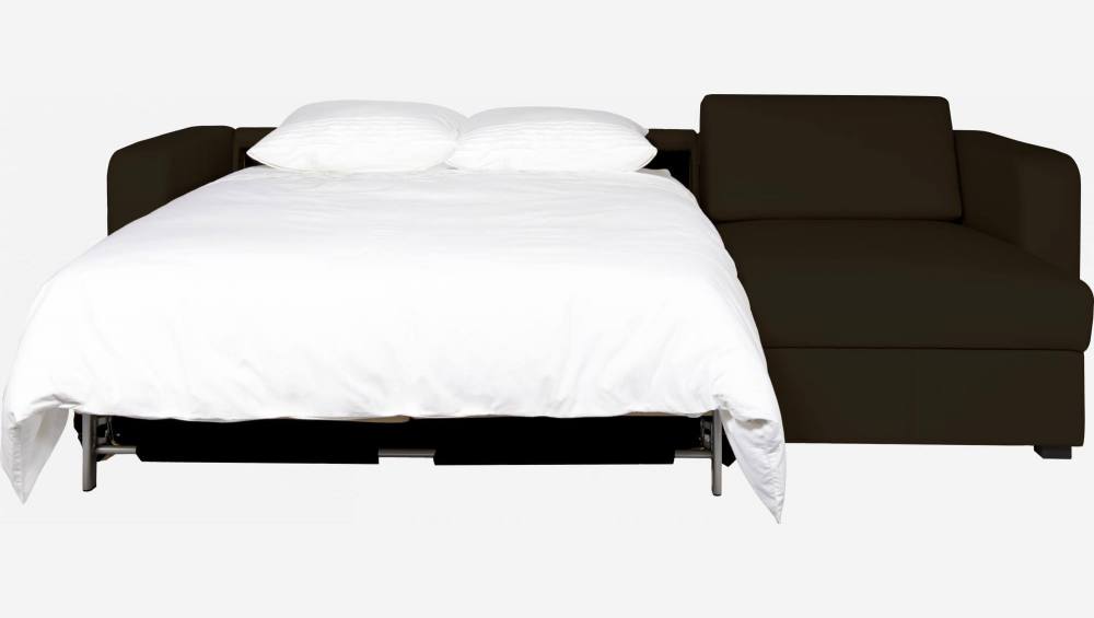 Sofá cama esquinero reversible 2 plazas de piel con almacenaje + somier de láminas - Castaño