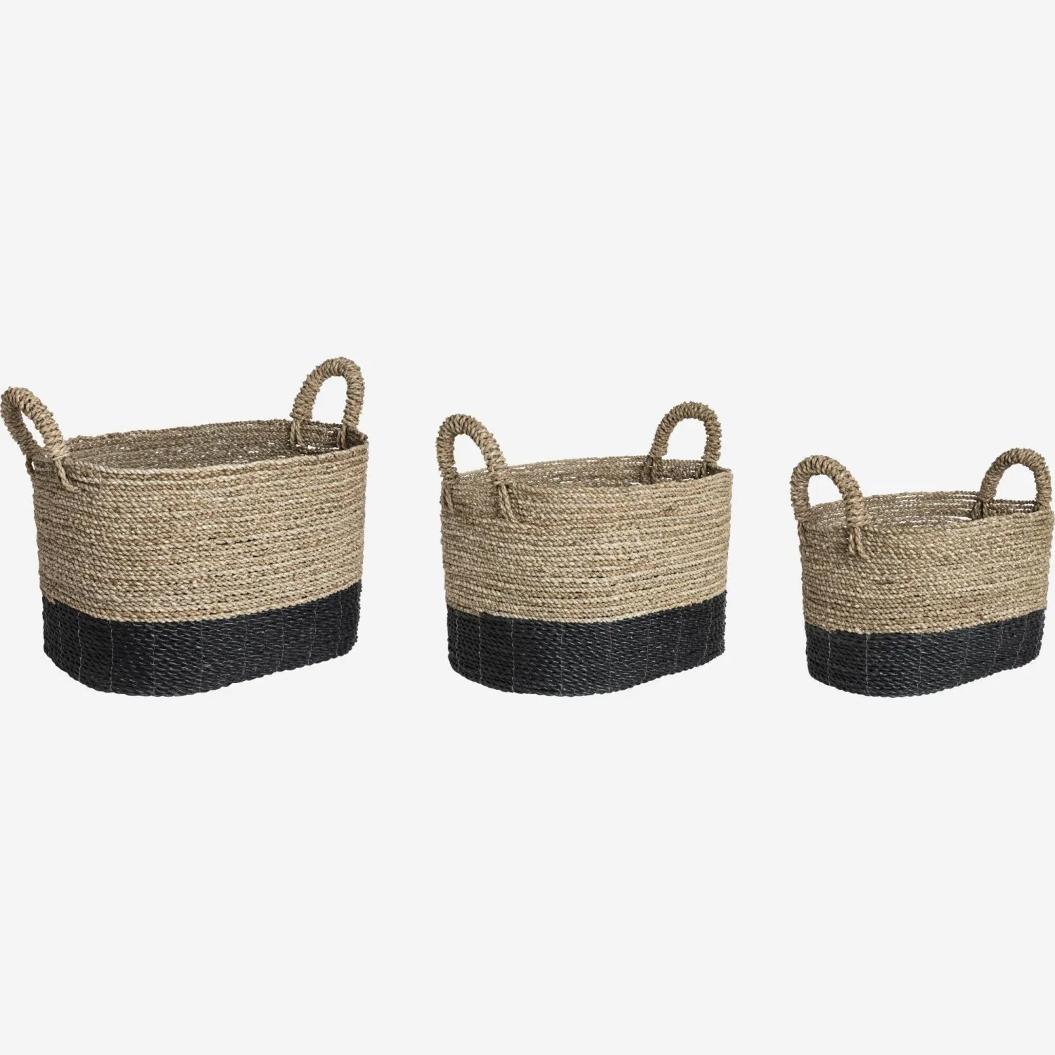 Lot de 3 paniers de rangement en jonc de mer et raphia - Naturel