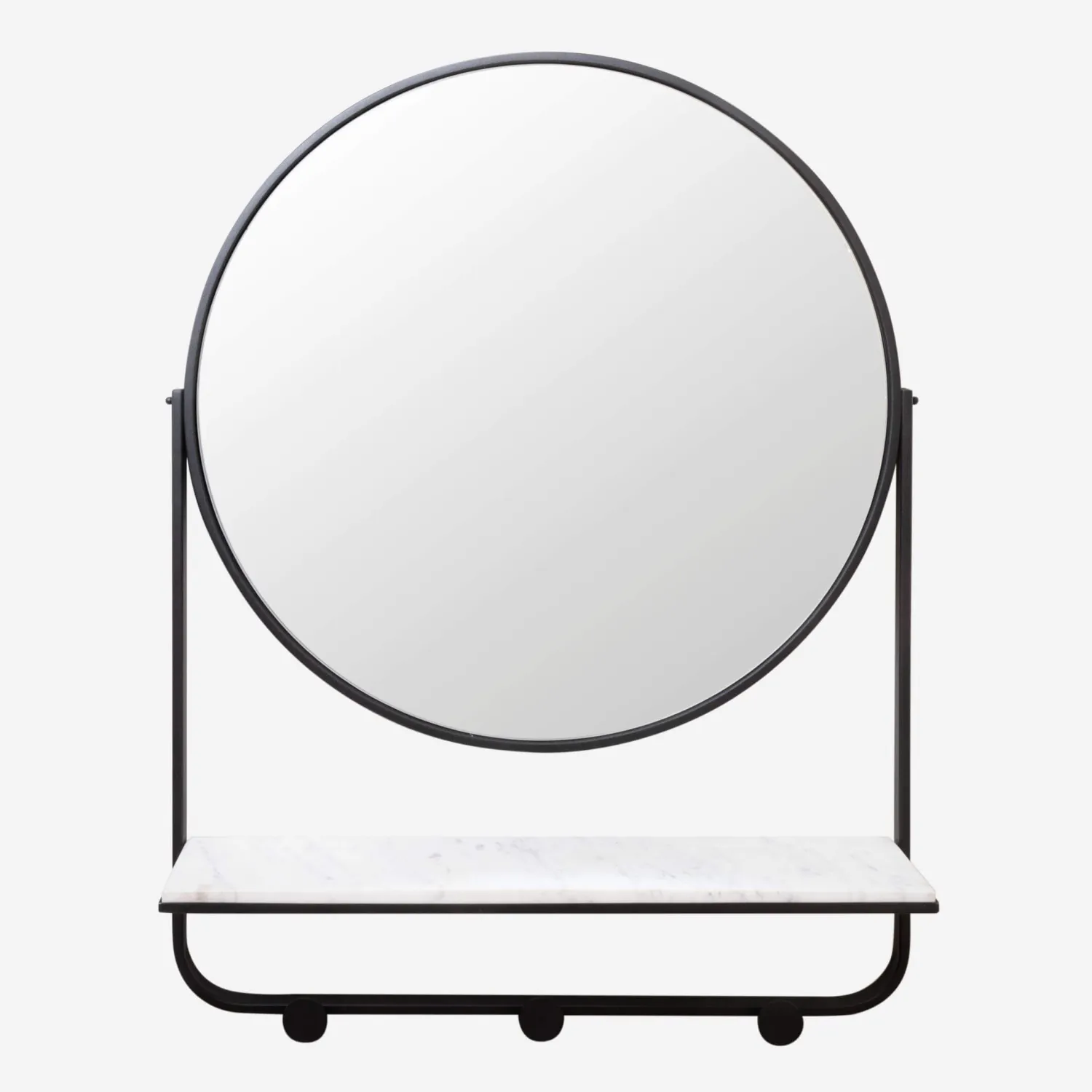 Miroir avec tablette et 3 patères en métal et marbre - Noir - 1