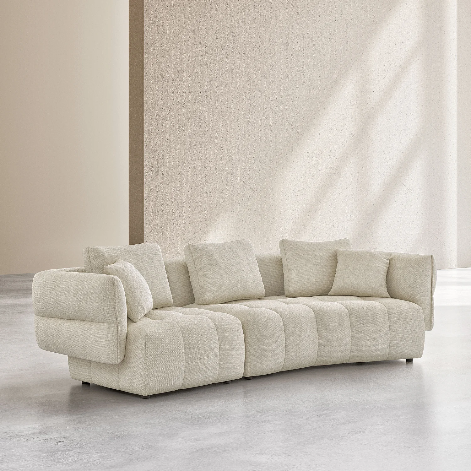 Canapé 5 places en tissu garni de plumes - Blanc irisé - 7