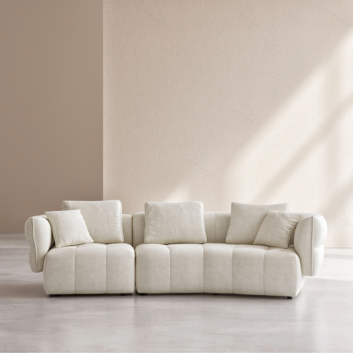 Canapé 5 places en tissu garni de plumes - Blanc irisé - 2