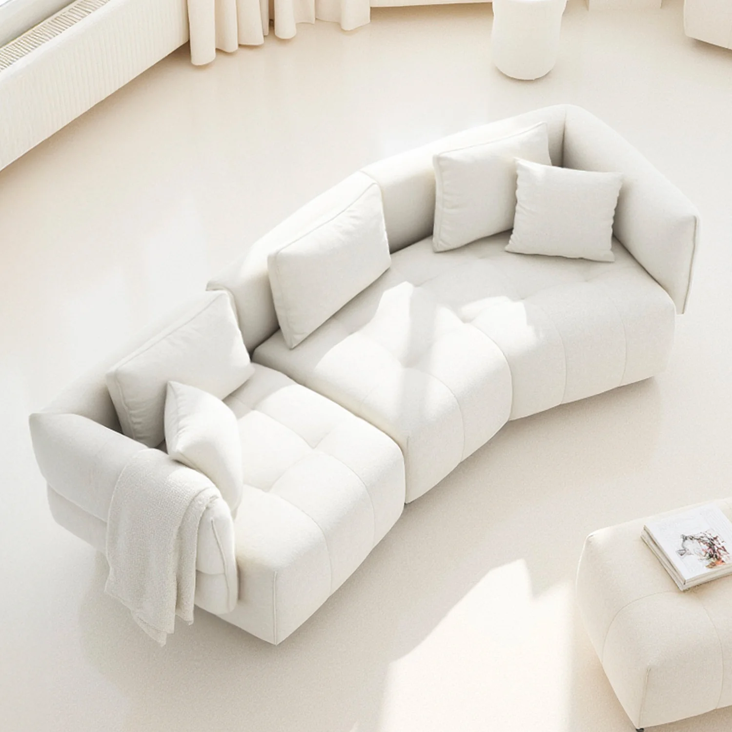 Canapé 5 places en tissu garni de plumes - Blanc irisé - 10