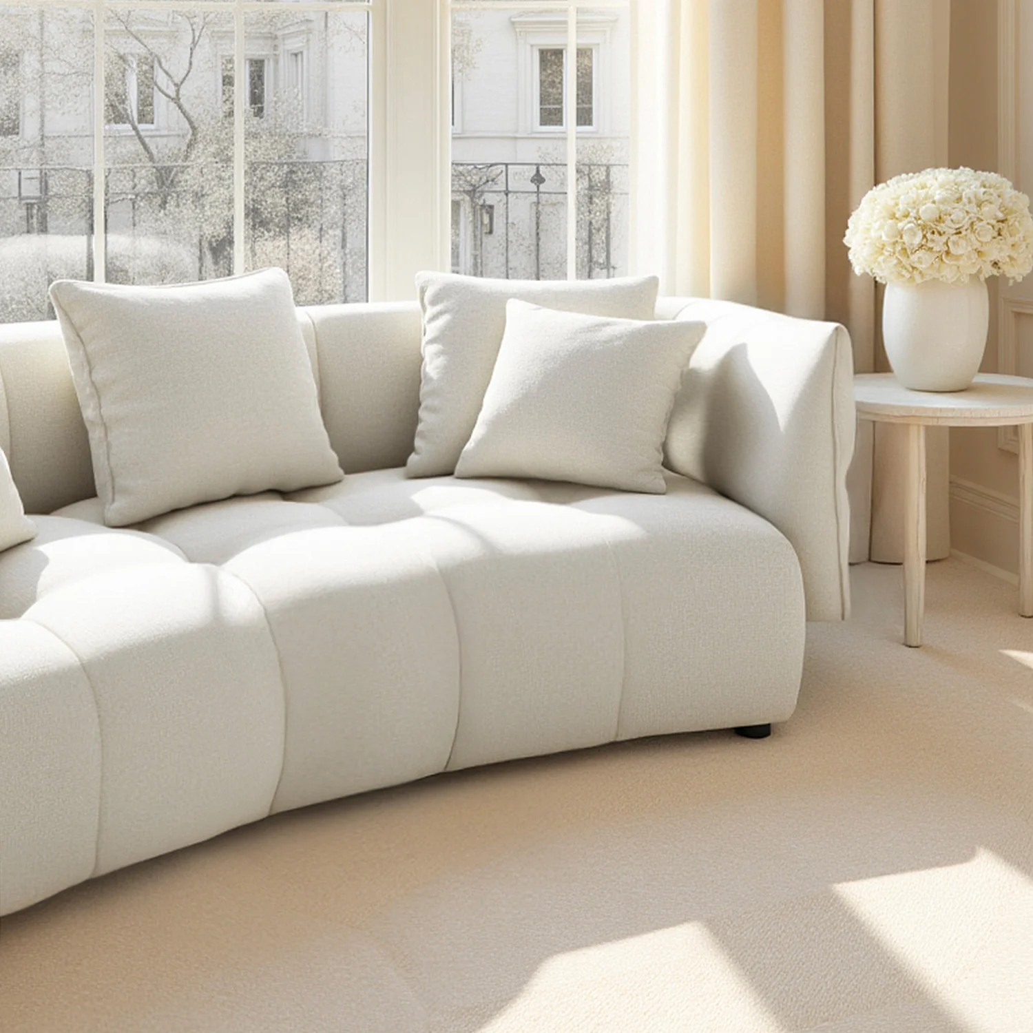 Canapé 5 places en tissu garni de plumes - Blanc irisé - 9