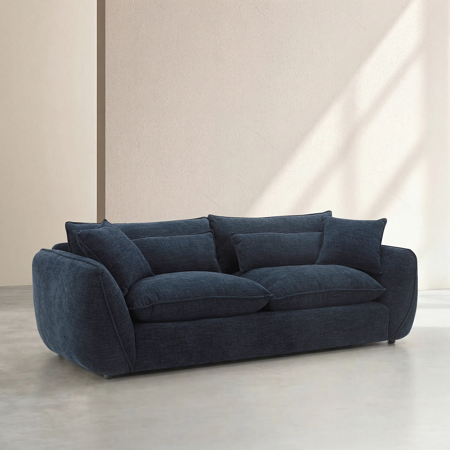 Canapé 4 places déhoussable en tissu garni de plumes - Bleu nuit - 4