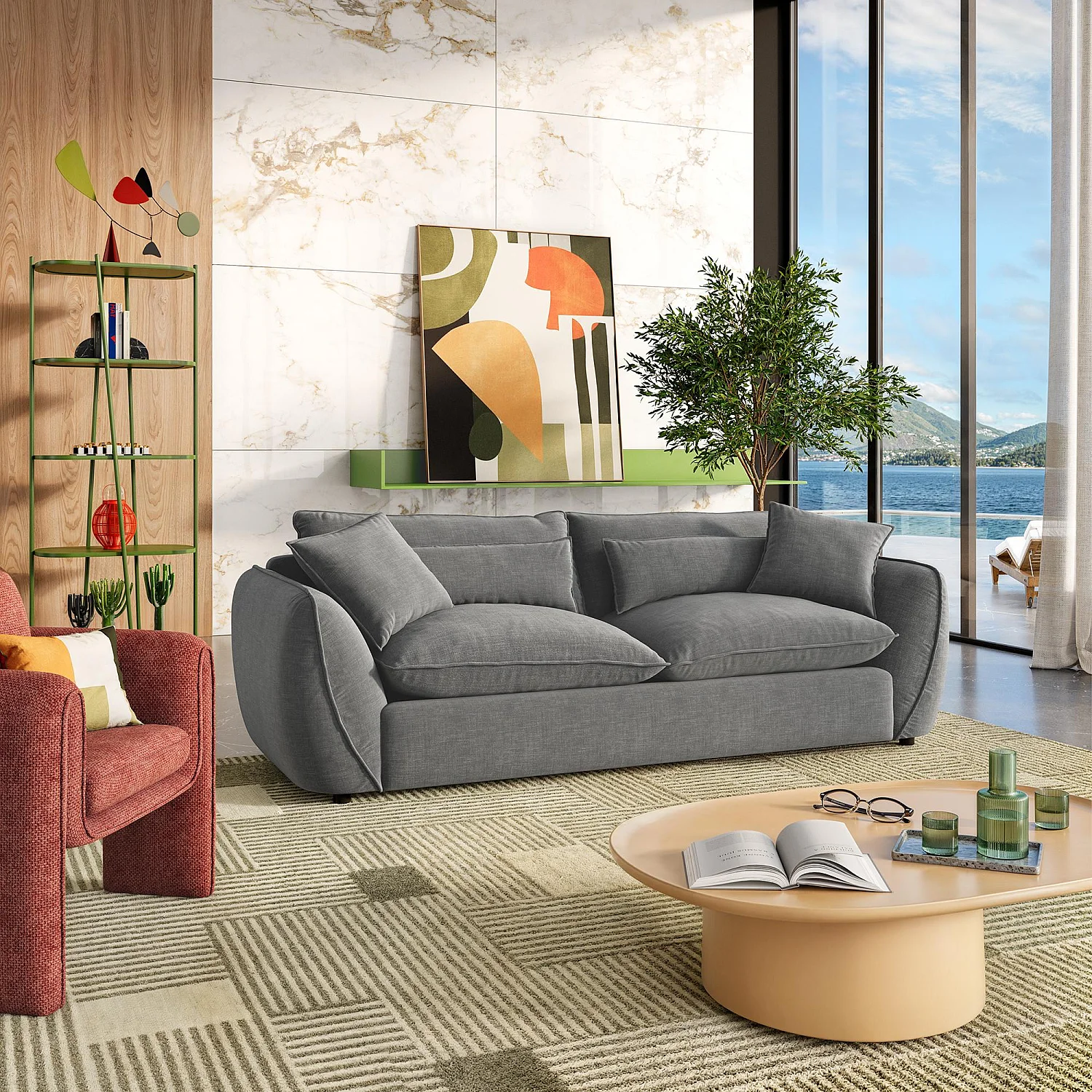 Sofa 4-Sitzer - Stoff - mit Federfüllung - Schiefergrau - 1