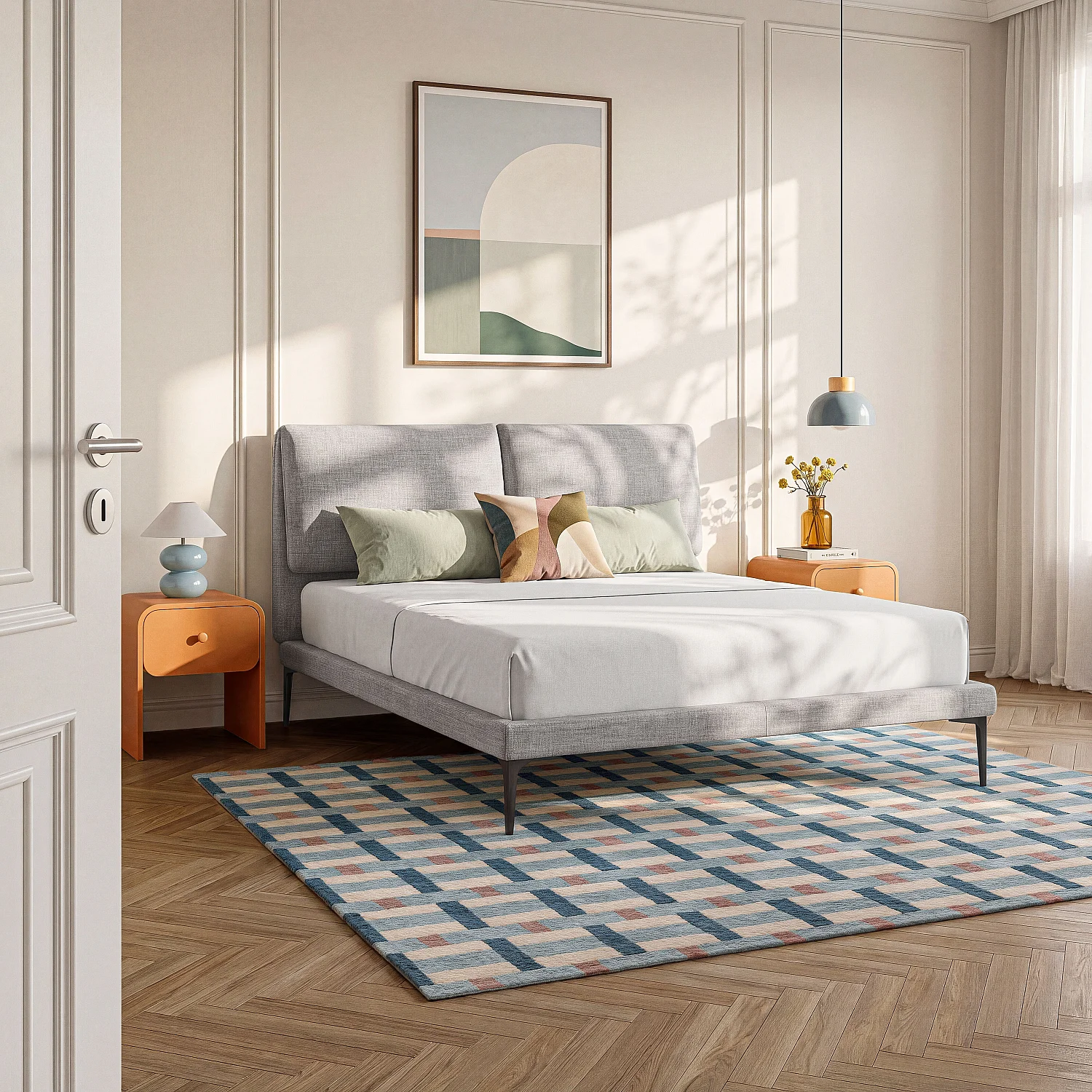 Lit 160 x 200 cm en tissu - Gris perle - 1