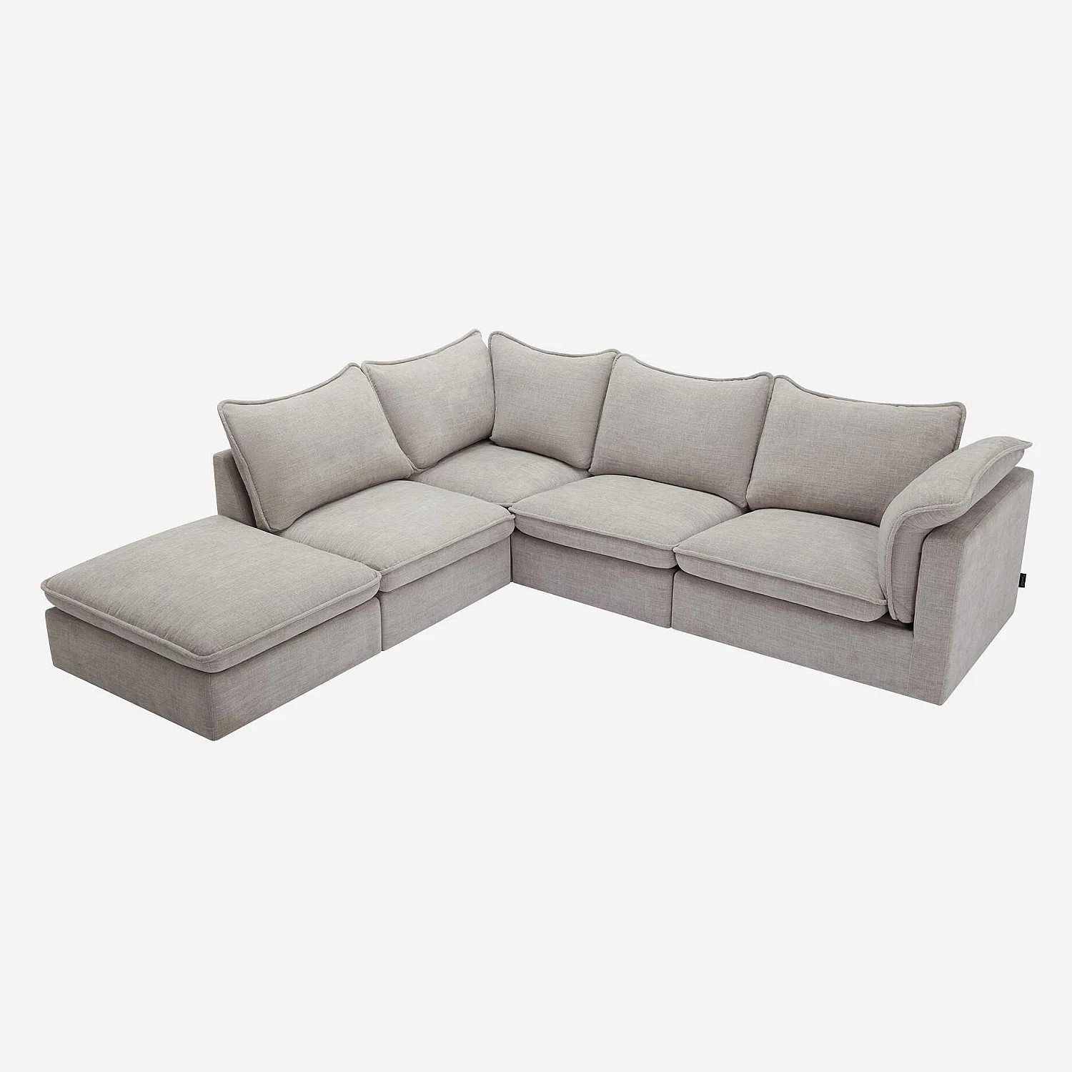 Canapé d'angle gauche en tissu garni de plumes - Gris clair - 5