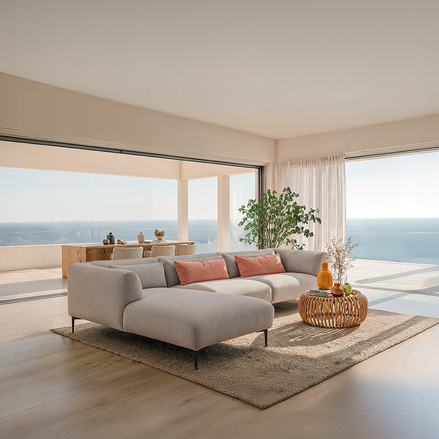 Canapé d'angle gauche avec coton et lin garni de plumes - Gris perle - 7