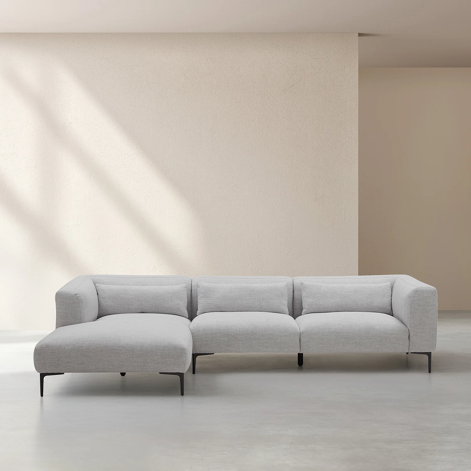 Canapé d'angle gauche avec coton et lin garni de plumes - Gris perle - 1