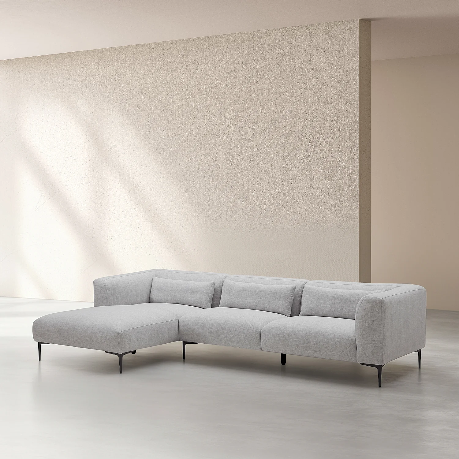 Canapé d'angle gauche avec coton et lin garni de plumes - Gris perle - 2