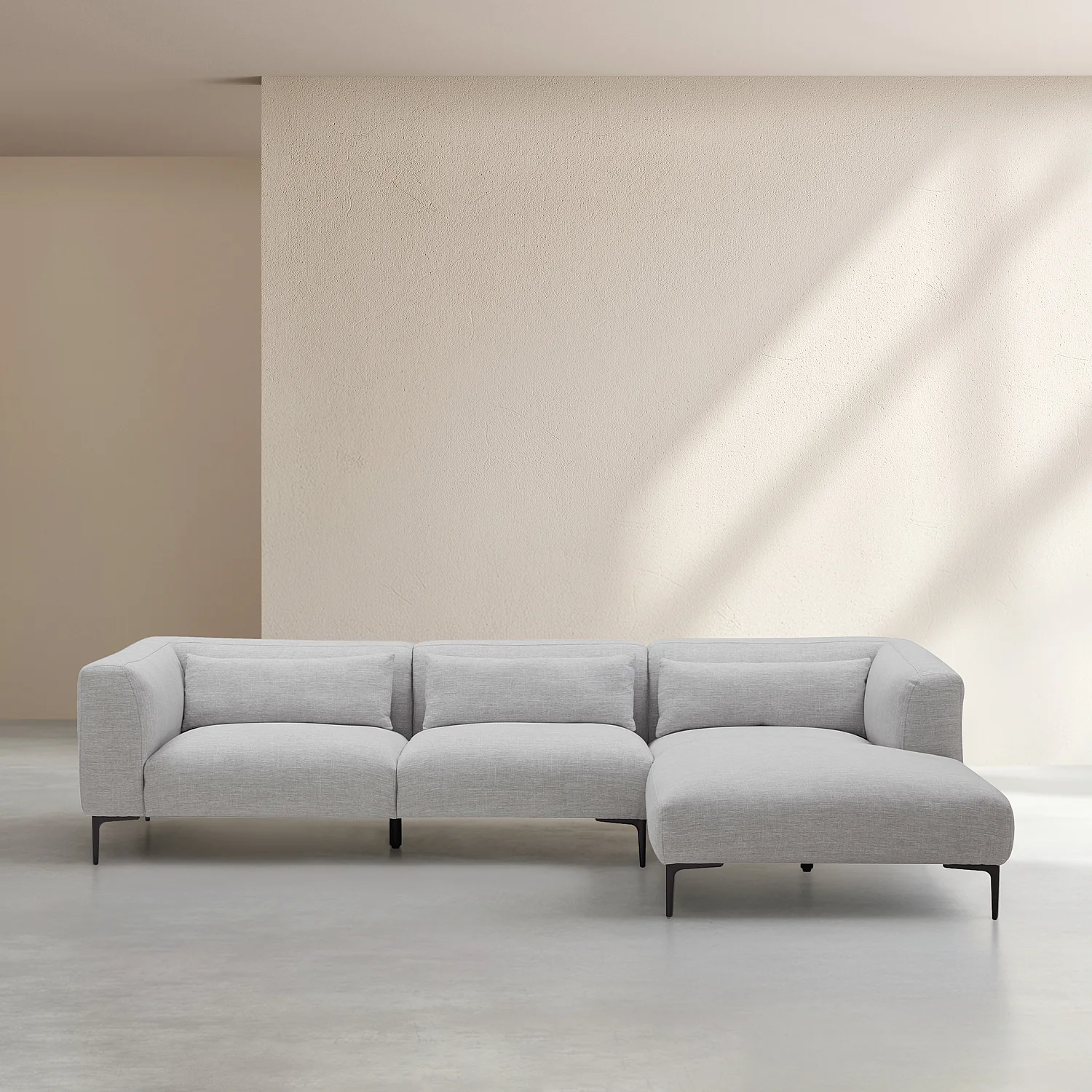 Canapé d'angle droit avec coton et lin garni de plumes - Gris perle - 1