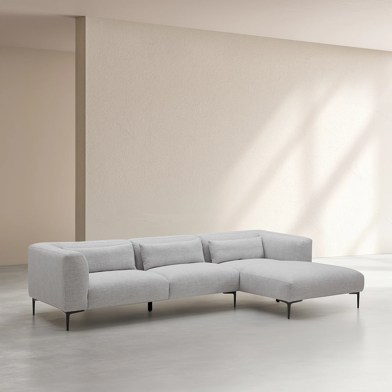 Canapé d'angle droit avec coton et lin garni de plumes - Gris perle - 2