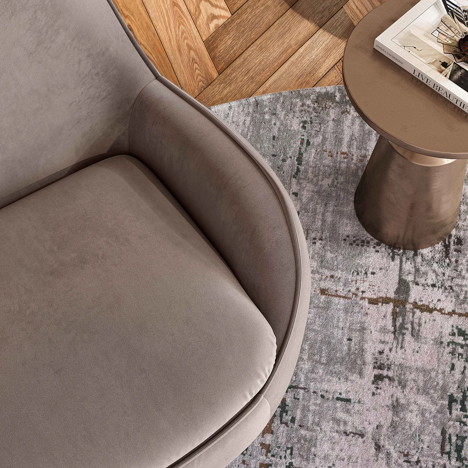 Fauteuil pivotant en velours - Taupe - 7