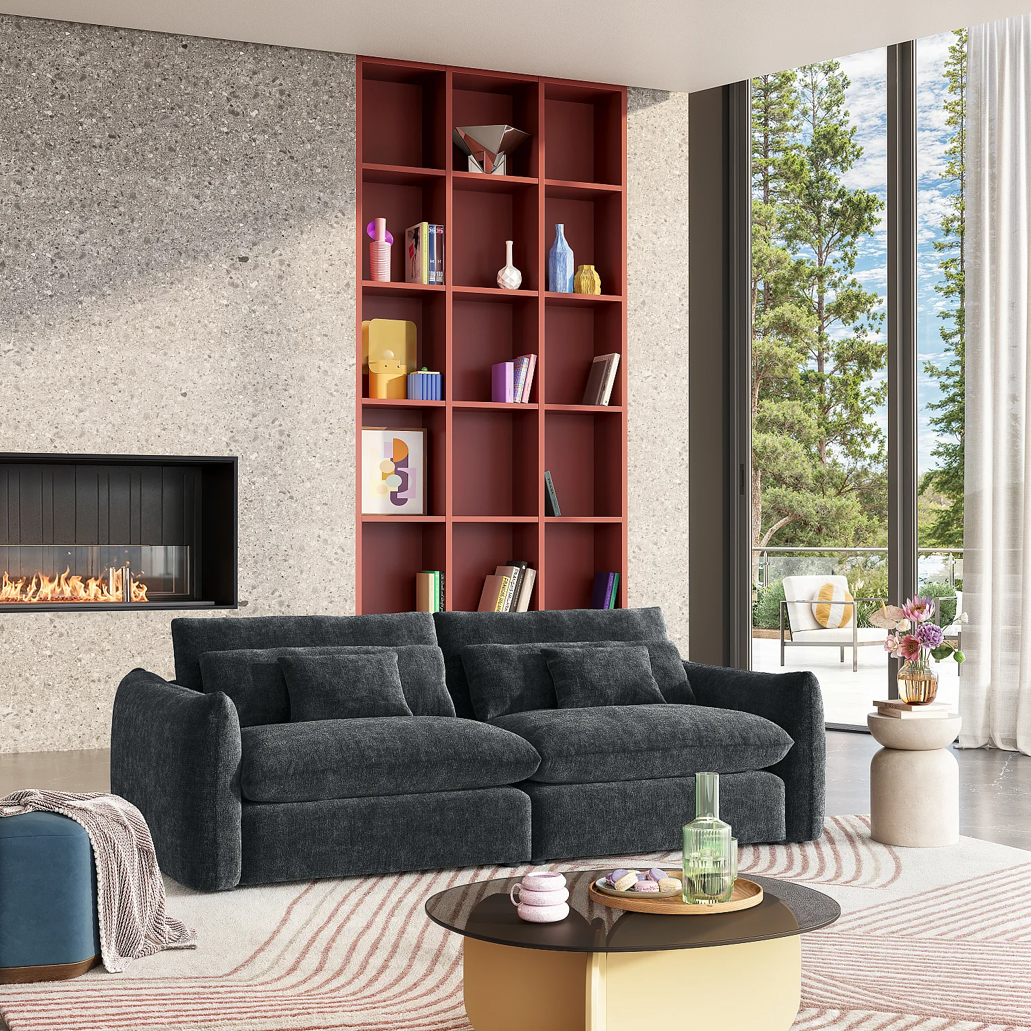 Canapé 4 places en tissu chenille - Gris anthracite - 5