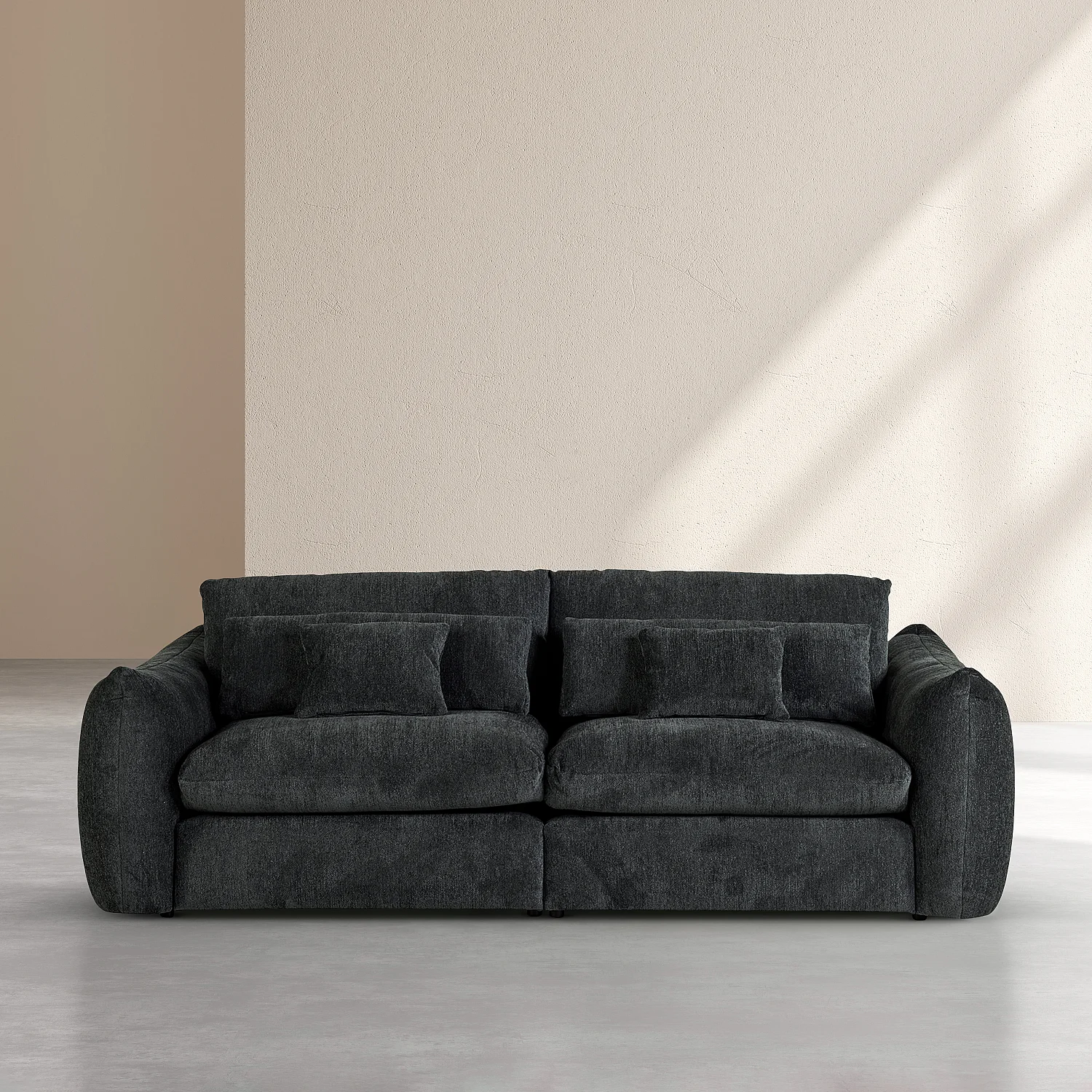 Divano 4 posti in tessuto chenille - Grigio antracite - 1