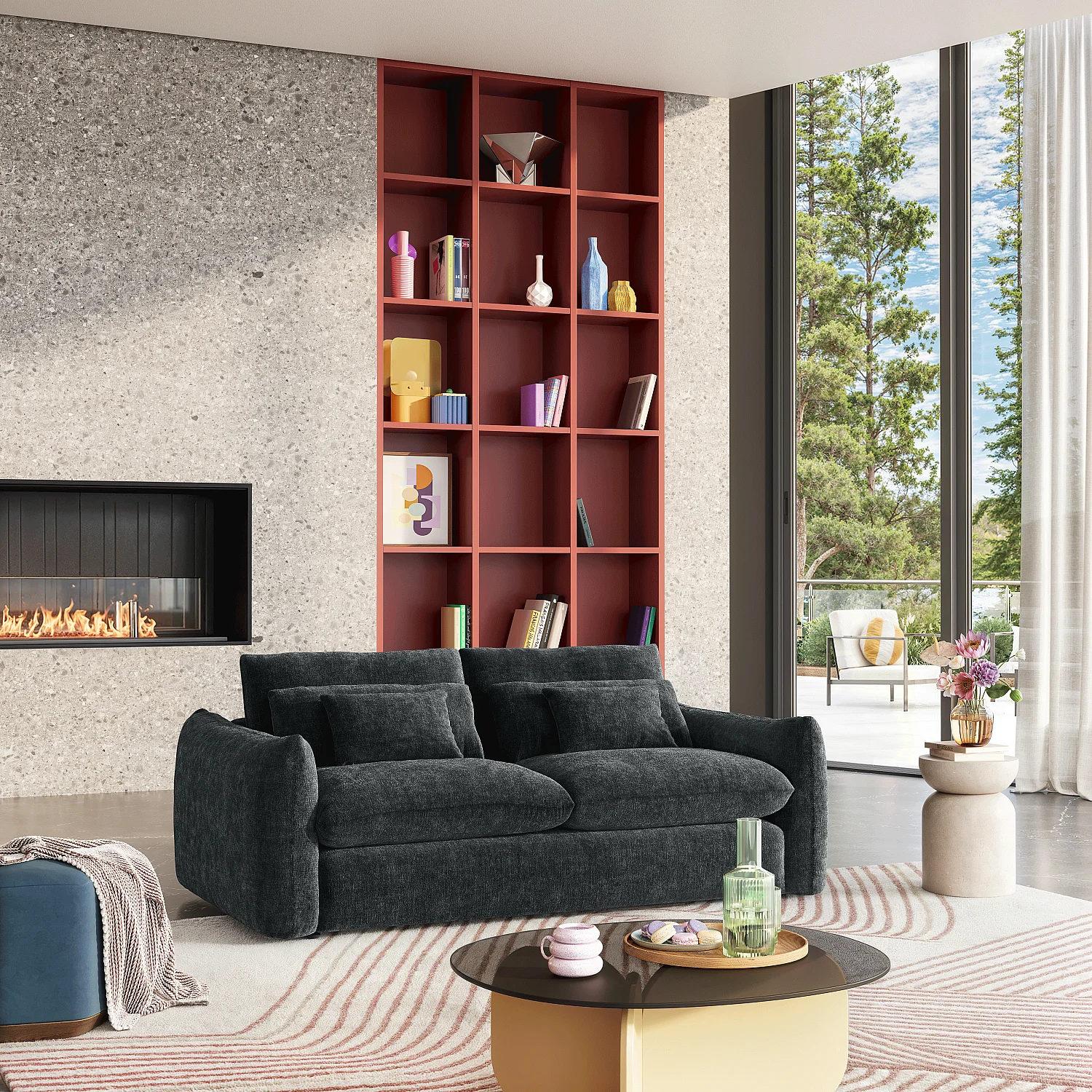 Canapé 3 places en tissu chenille - Gris anthracite - 4