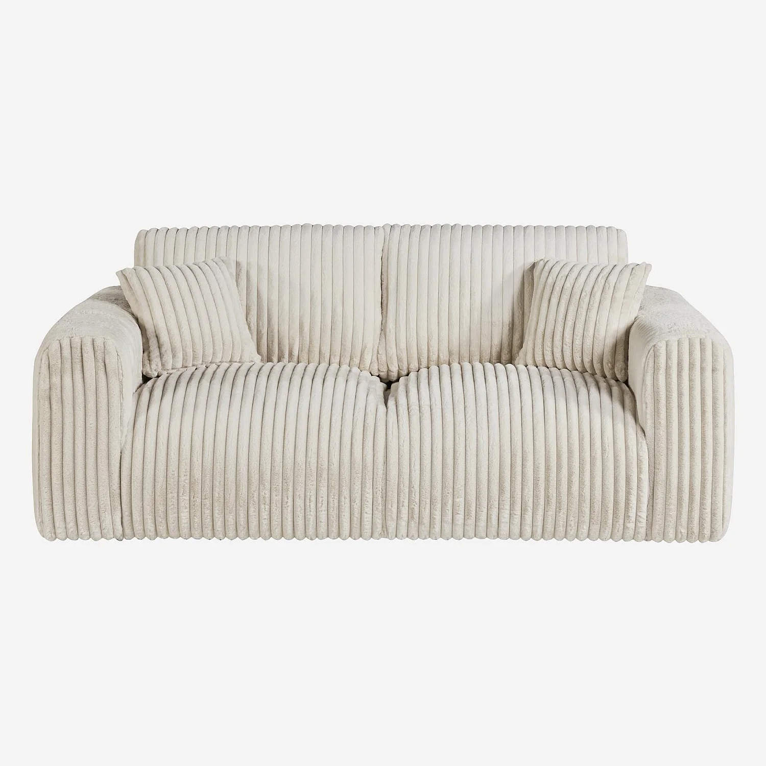 Sofá 3 plazas de tejido canalé - Beige crema - 2