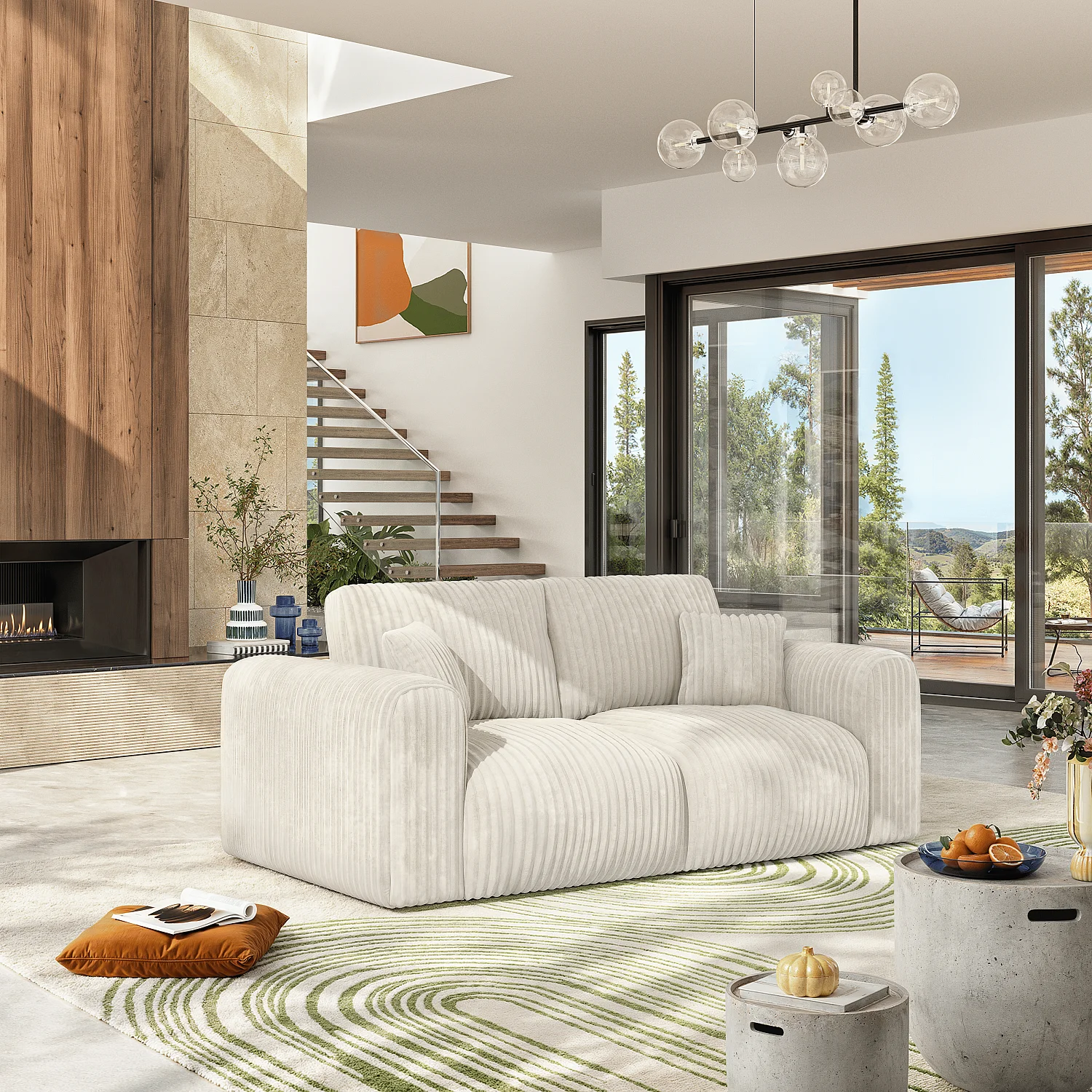 Divano 3 posti in velluto a coste - Beige meringa - 1