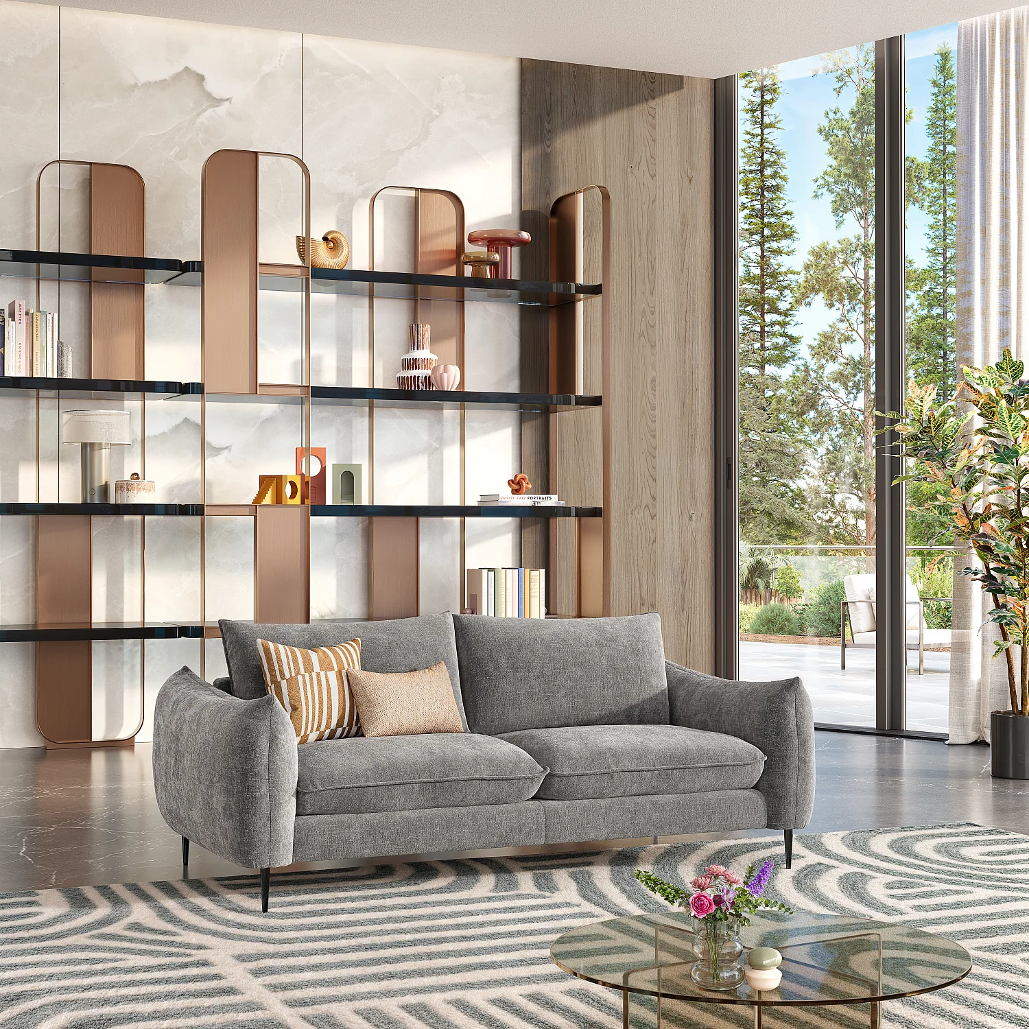 Canapé 3 places en tissu chenille - Taupe - 1