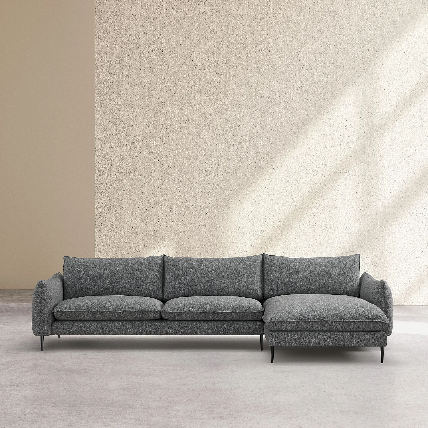 Divano d'angolo destro in tessuto - Grigio chiné - 2
