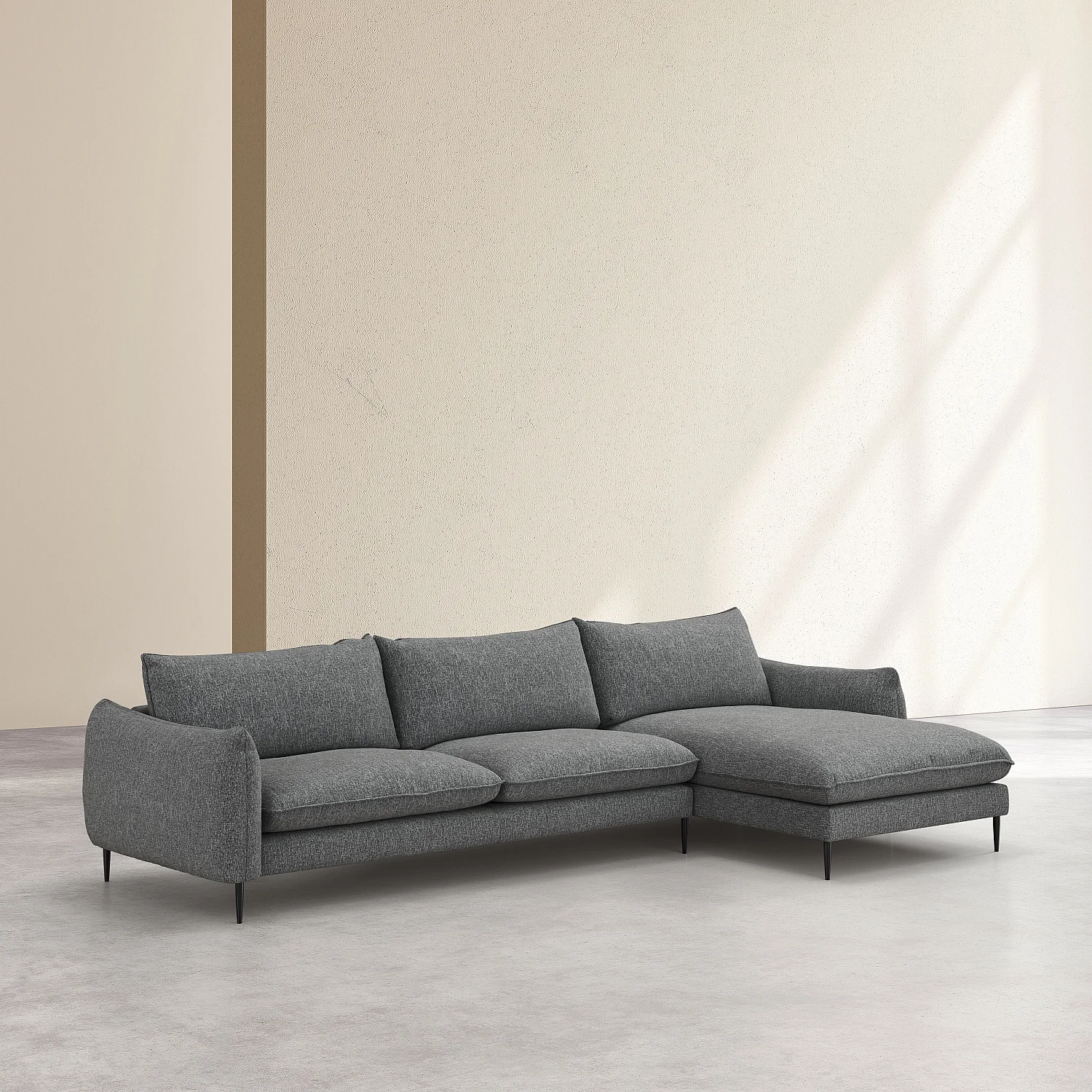 Divano d'angolo destro in tessuto - Grigio chiné - 4