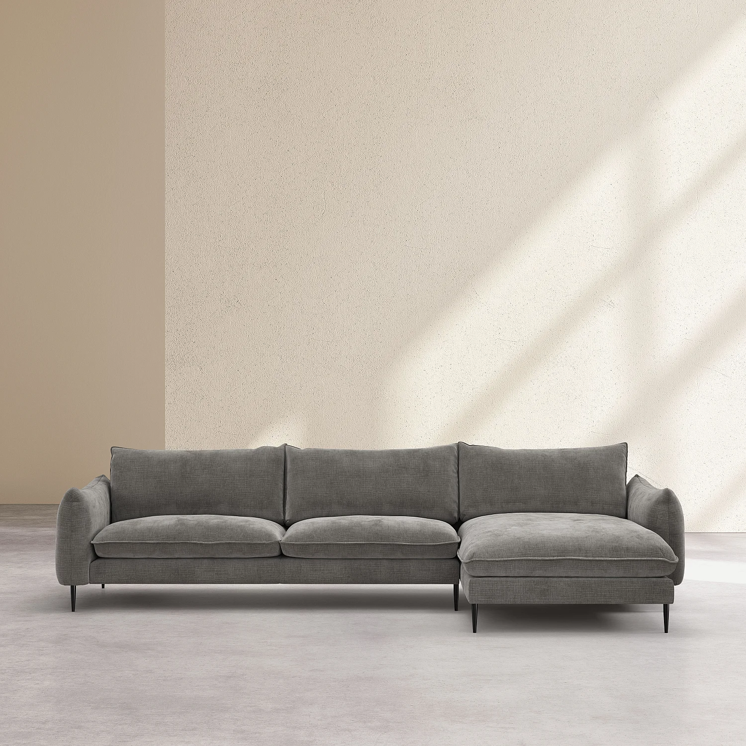 Canapé d'angle droit en tissu chenille - Taupe - 2