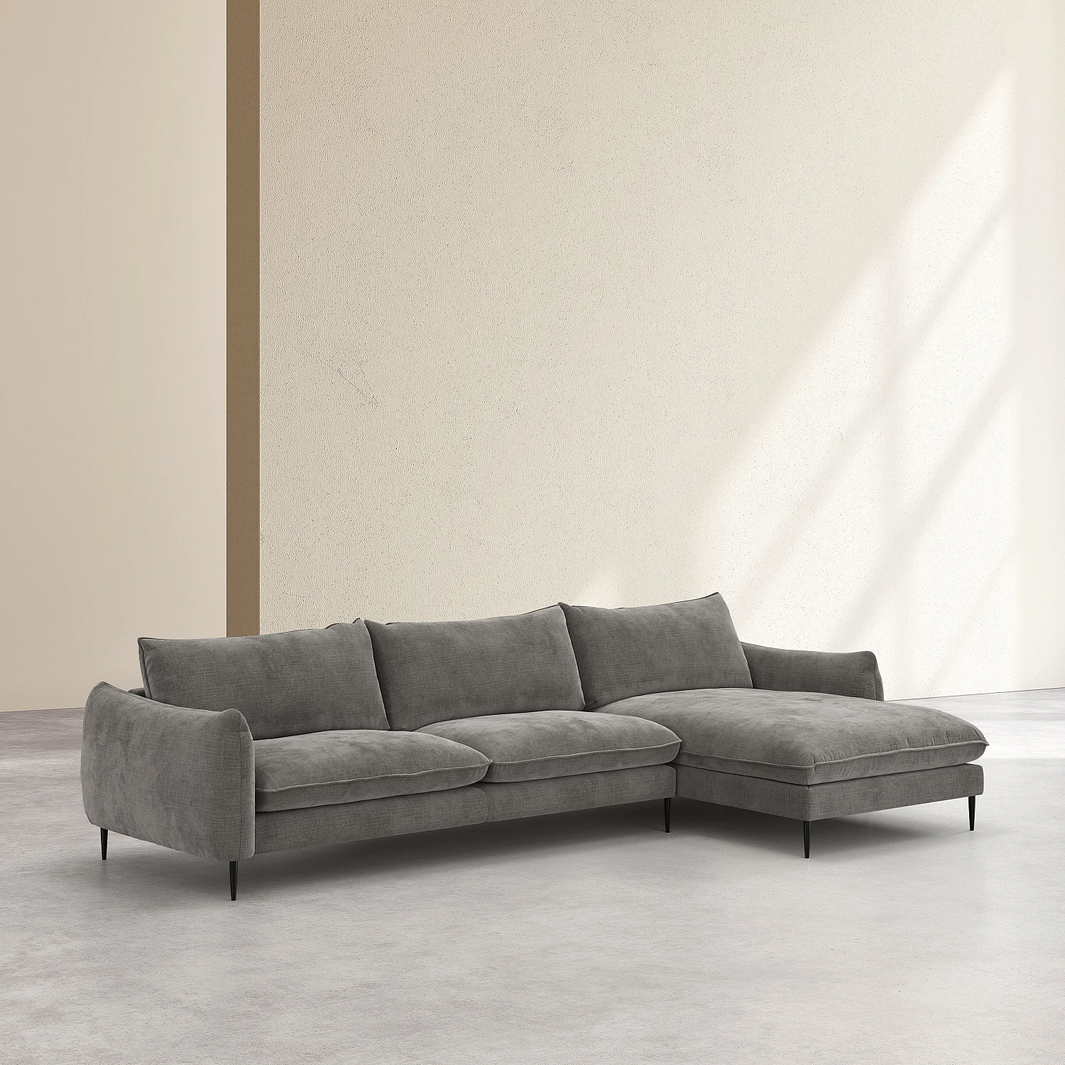 Canapé d'angle droit en tissu chenille - Taupe - 5