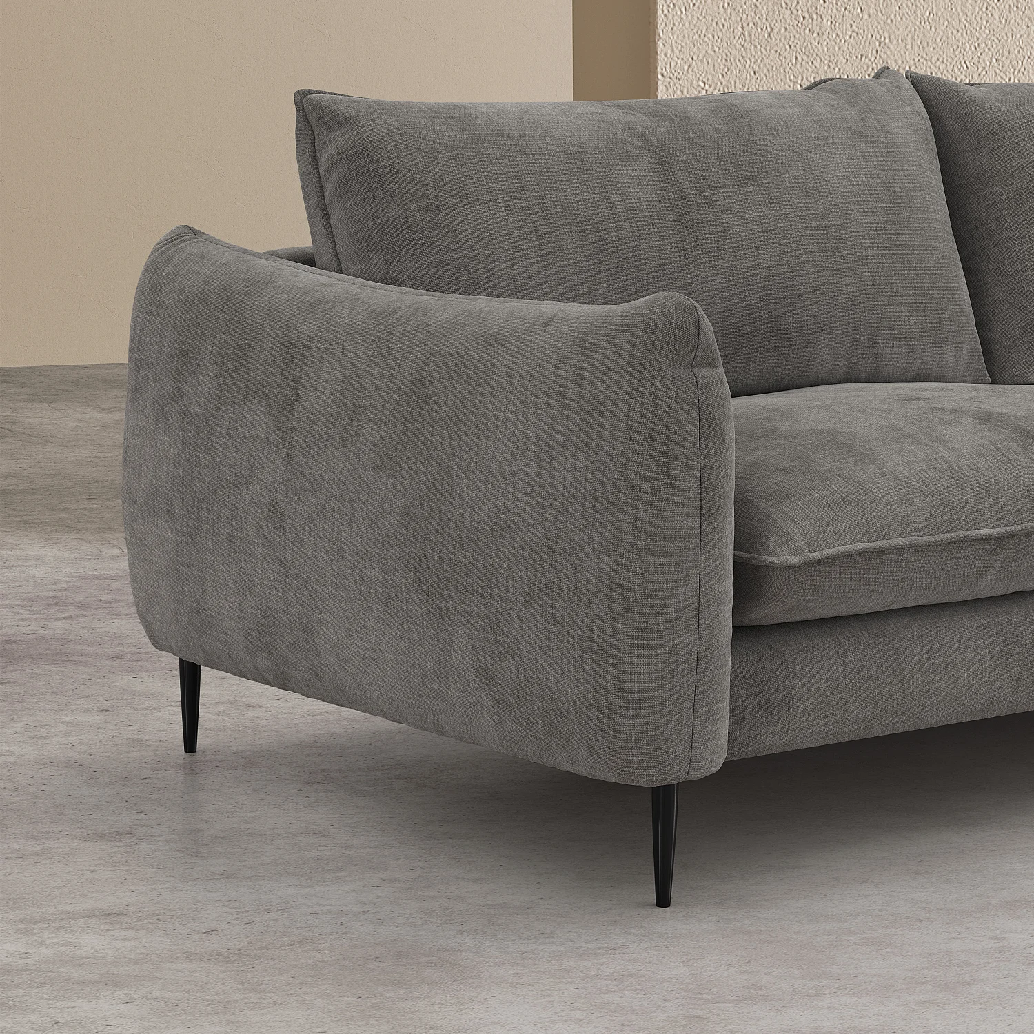 Canapé d'angle droit en tissu chenille - Taupe - 3