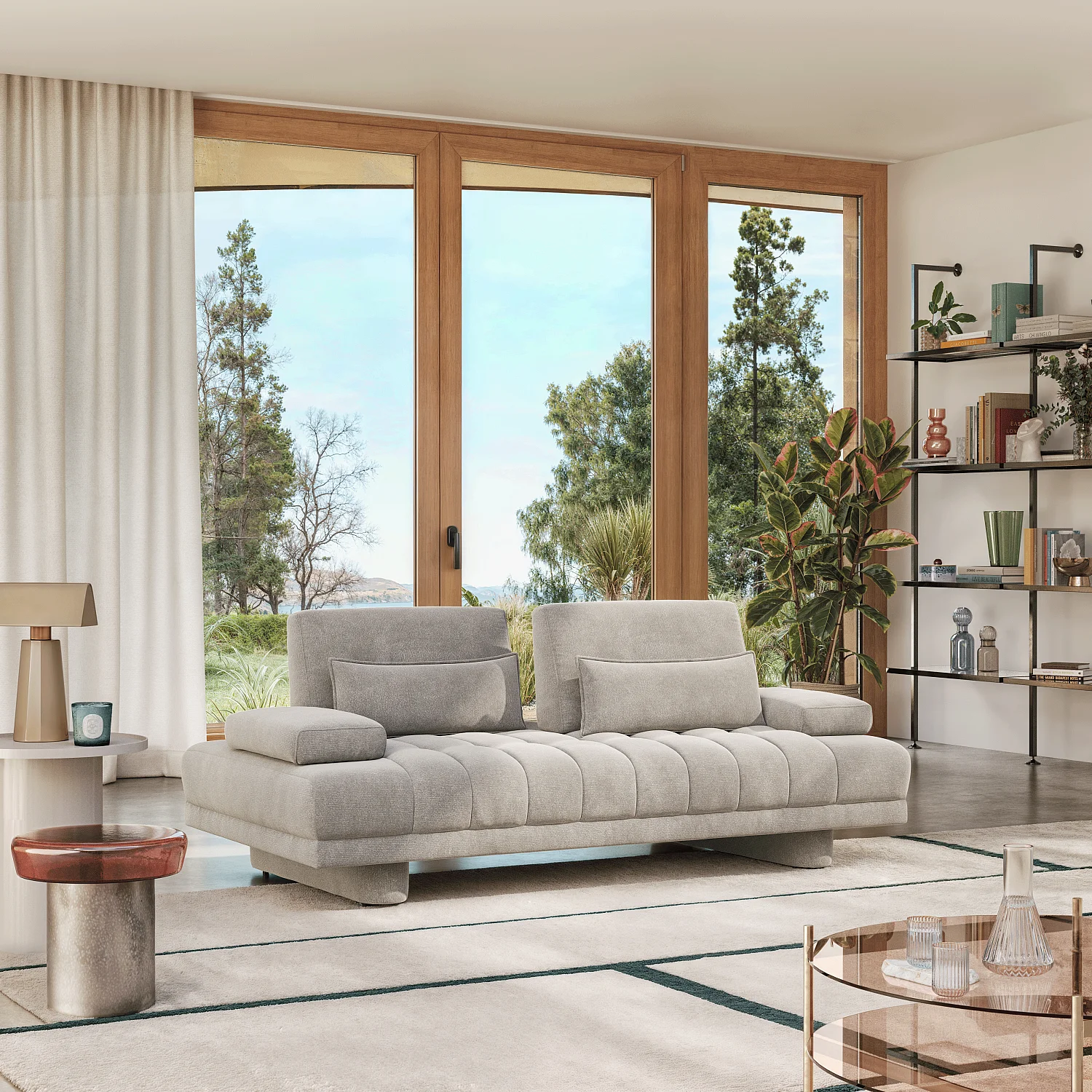 Canapé 3 places en tissu avec dossier avance-recule - Grège - 1