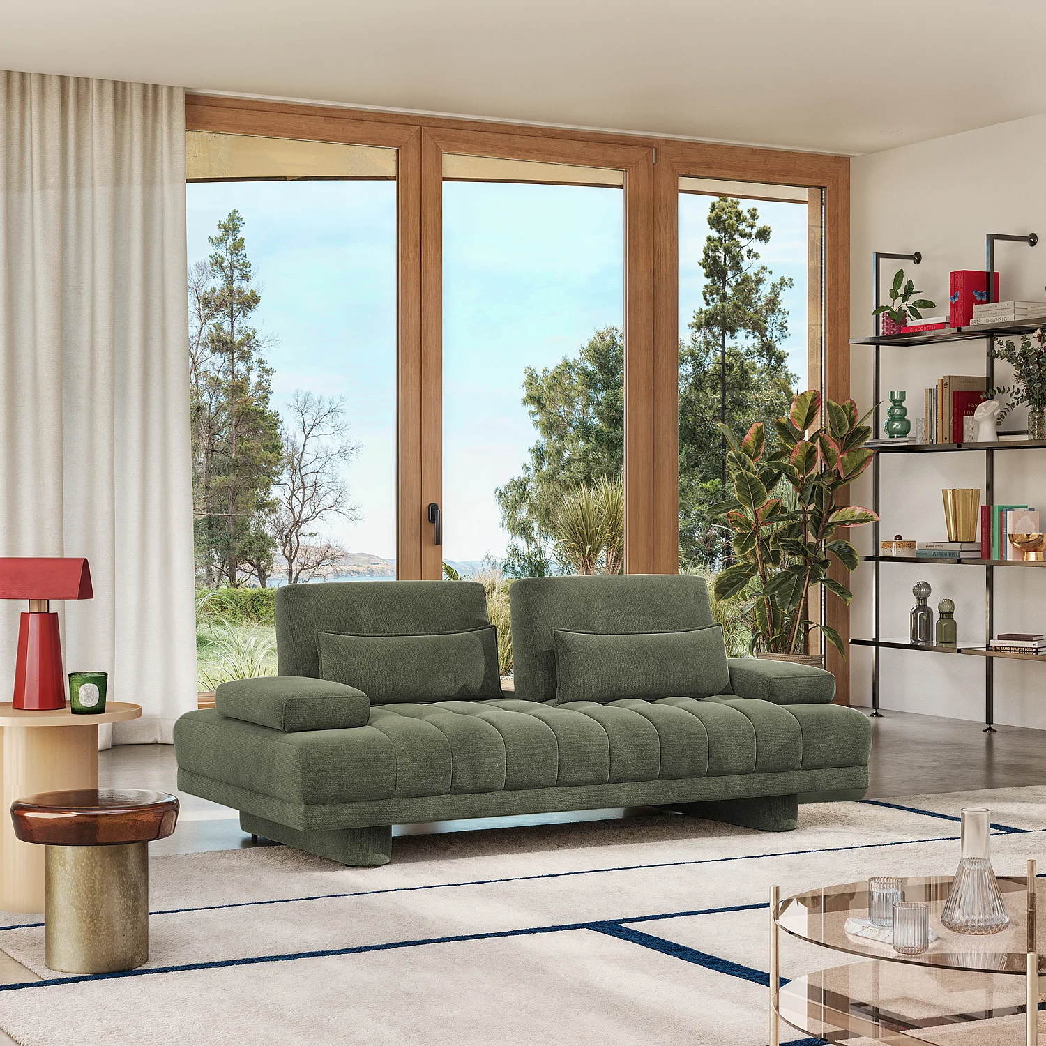 Driezitsbank van stof met verstelbare voor-achter rugleuning - Khaki groen - 1