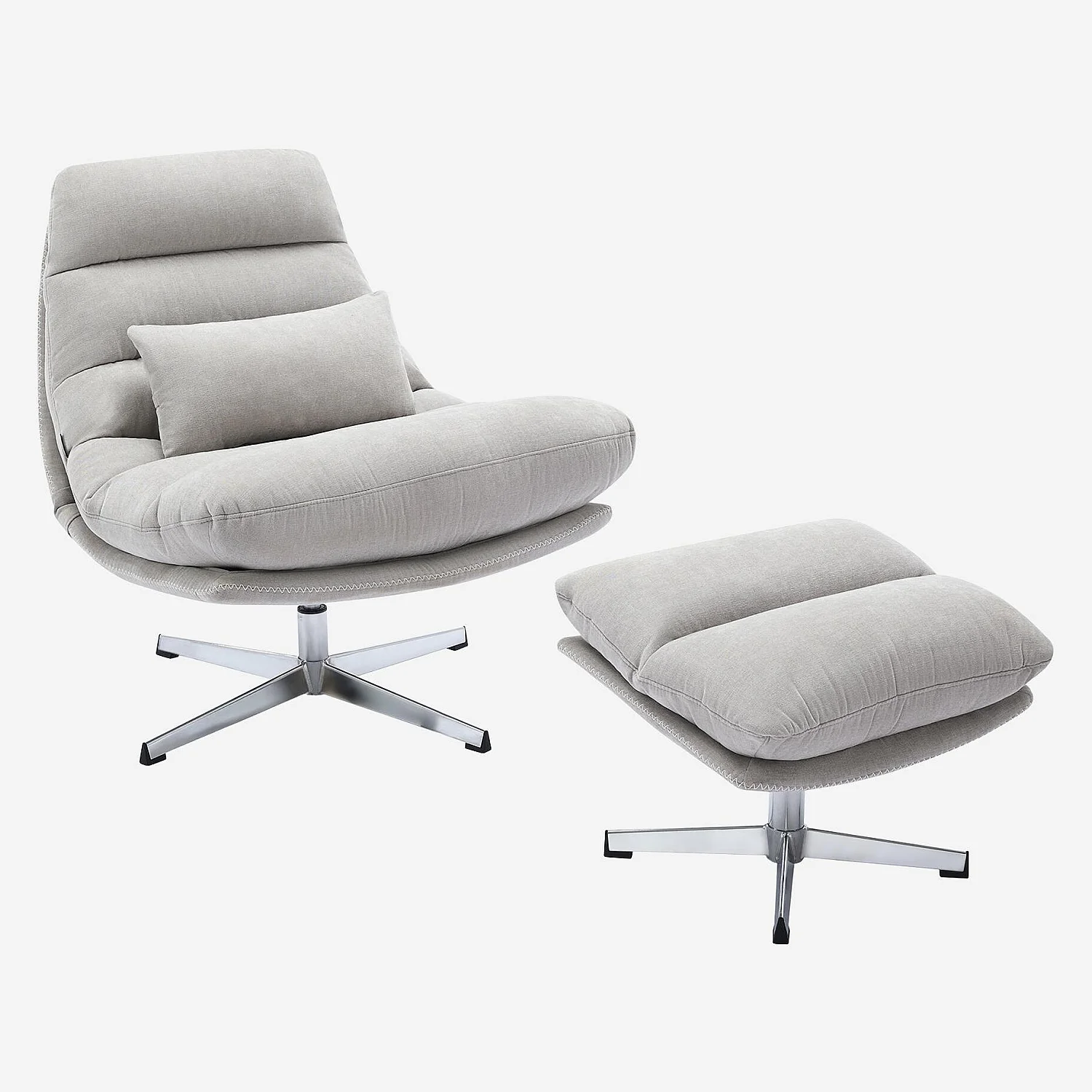 Fauteuil pivotant avec repose-pieds en tissu et métal chromé - Gris polaire - 5