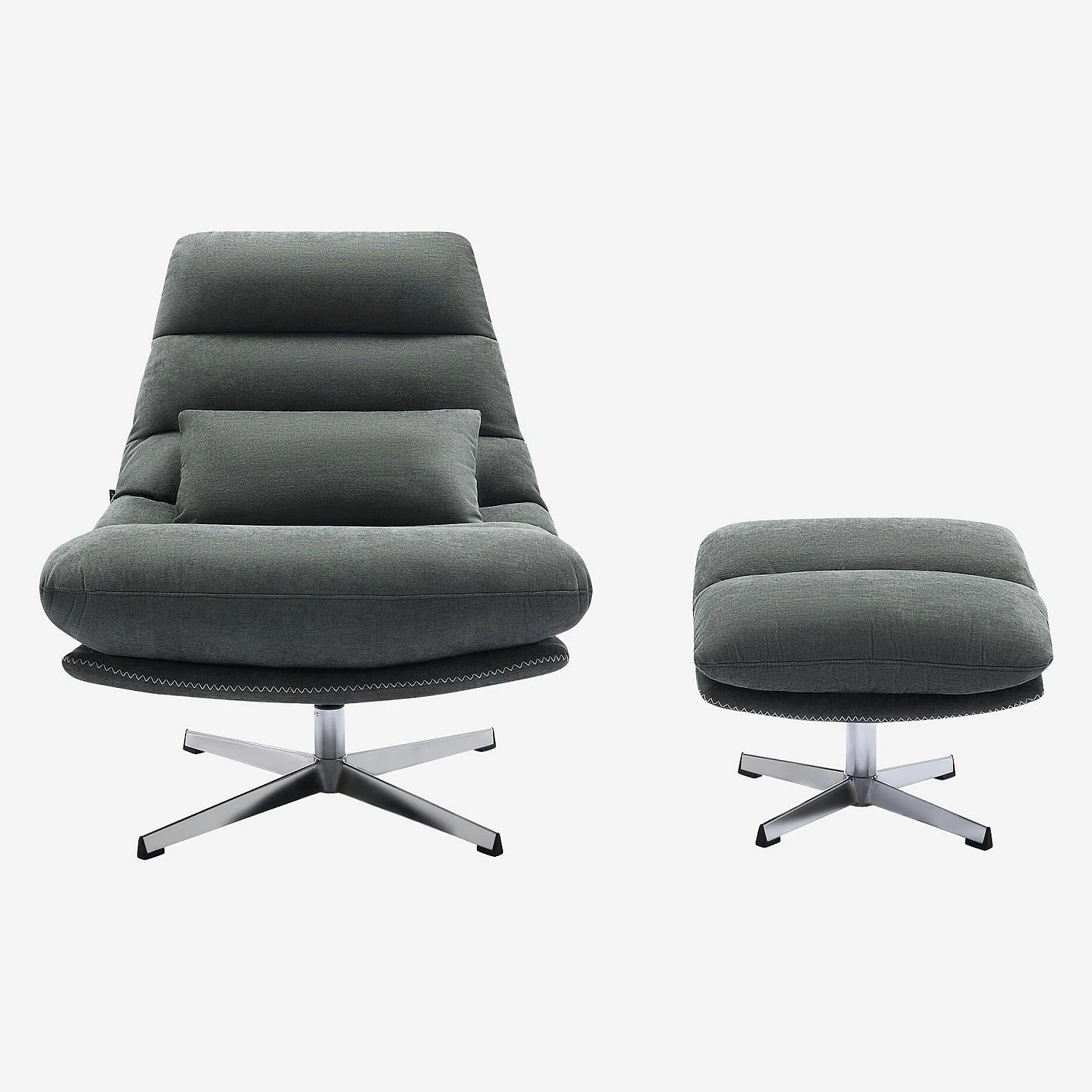 Fauteuil pivotant avec repose-pieds en tissu et métal chromé - Vert sapin - 2